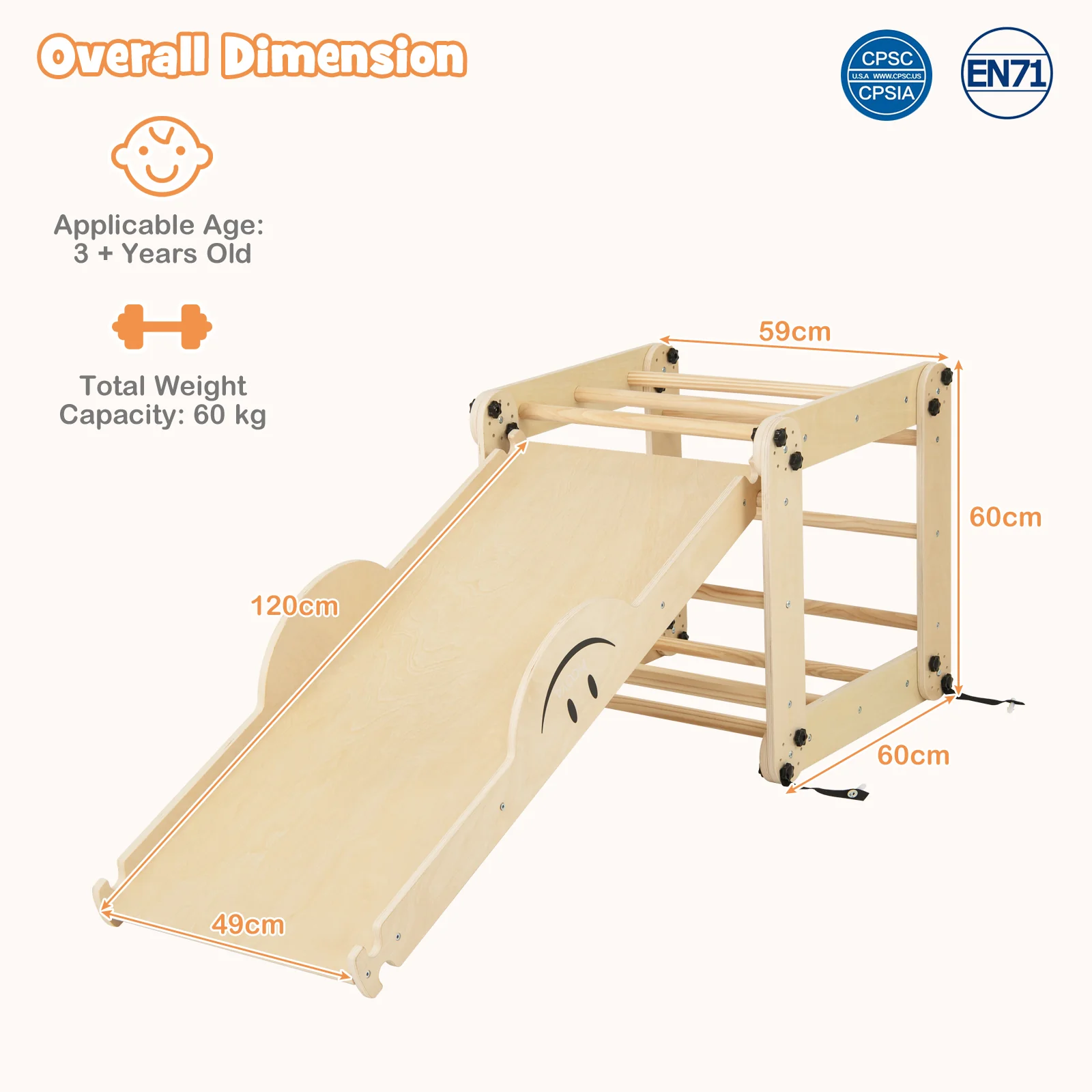 HONEY JOY Kids Climbing Playset, Children Triangle Ladder Play Toy Indoor Jungle Gym w/Reversible Ramp - Image 4