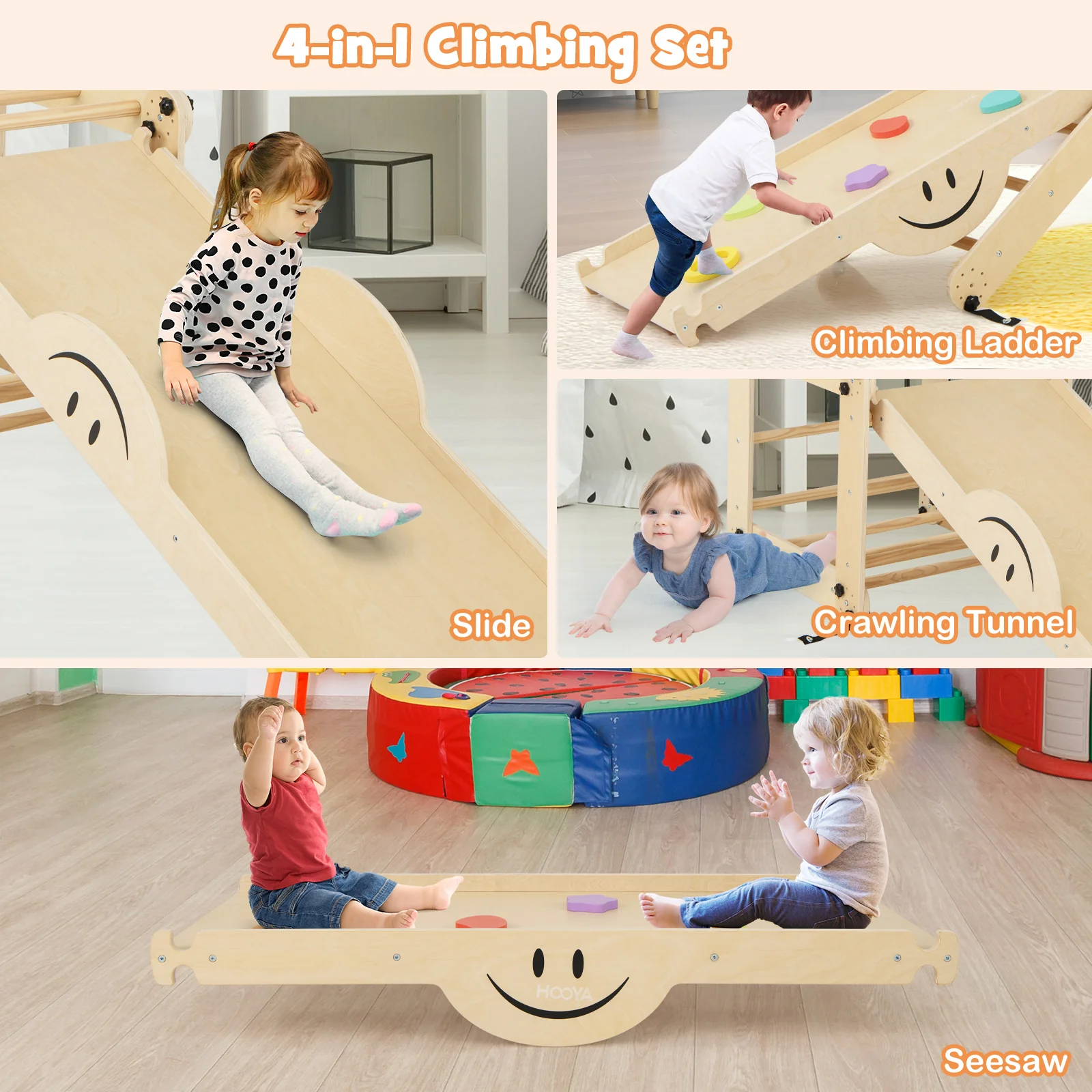 HONEY JOY Kids Climbing Playset, Children Triangle Ladder Play Toy Indoor Jungle Gym w/Reversible Ramp - Image 6