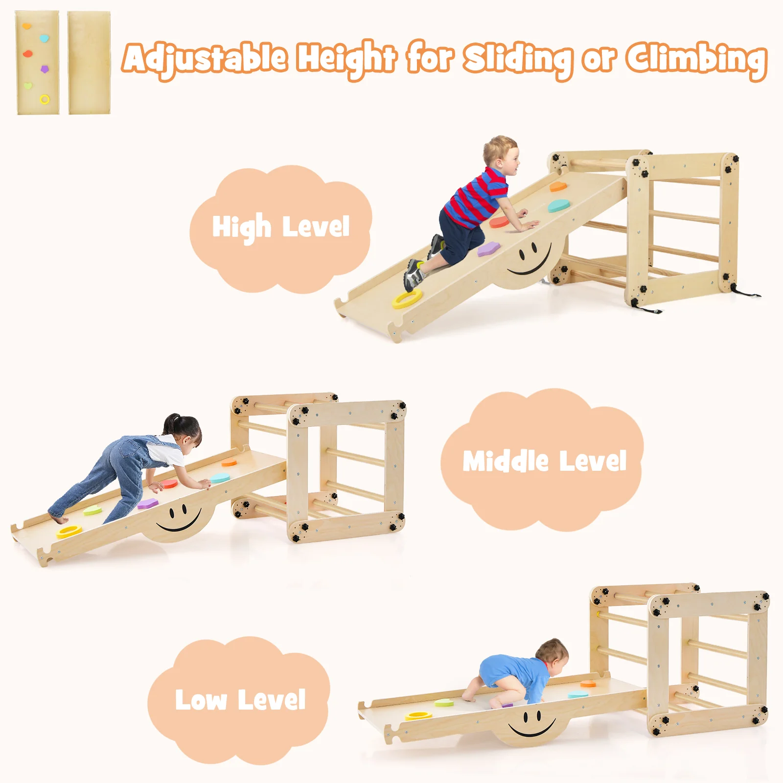 HONEY JOY Kids Climbing Playset, Children Triangle Ladder Play Toy Indoor Jungle Gym w/Reversible Ramp - Image 7