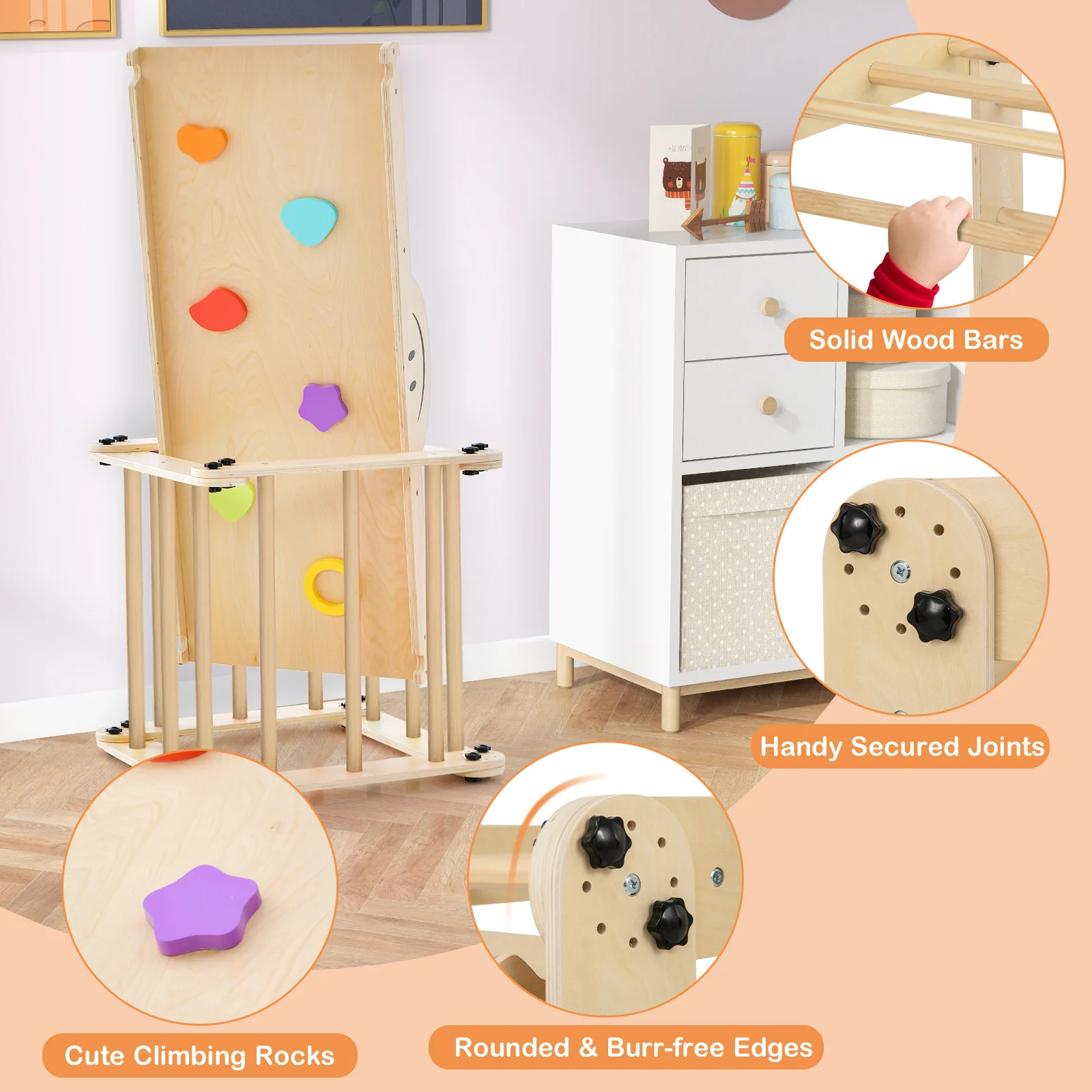 HONEY JOY Kids Climbing Playset, Children Triangle Ladder Play Toy Indoor Jungle Gym w/Reversible Ramp - Image 9