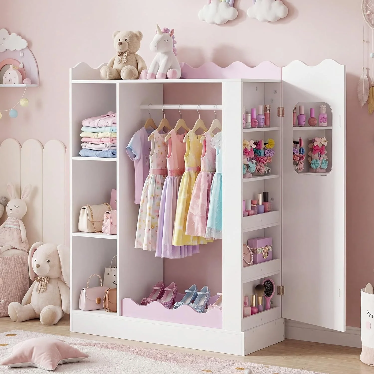HONEY JOY Kids Clothing Rack with Mirror, Children Dress Up Center - Image 2