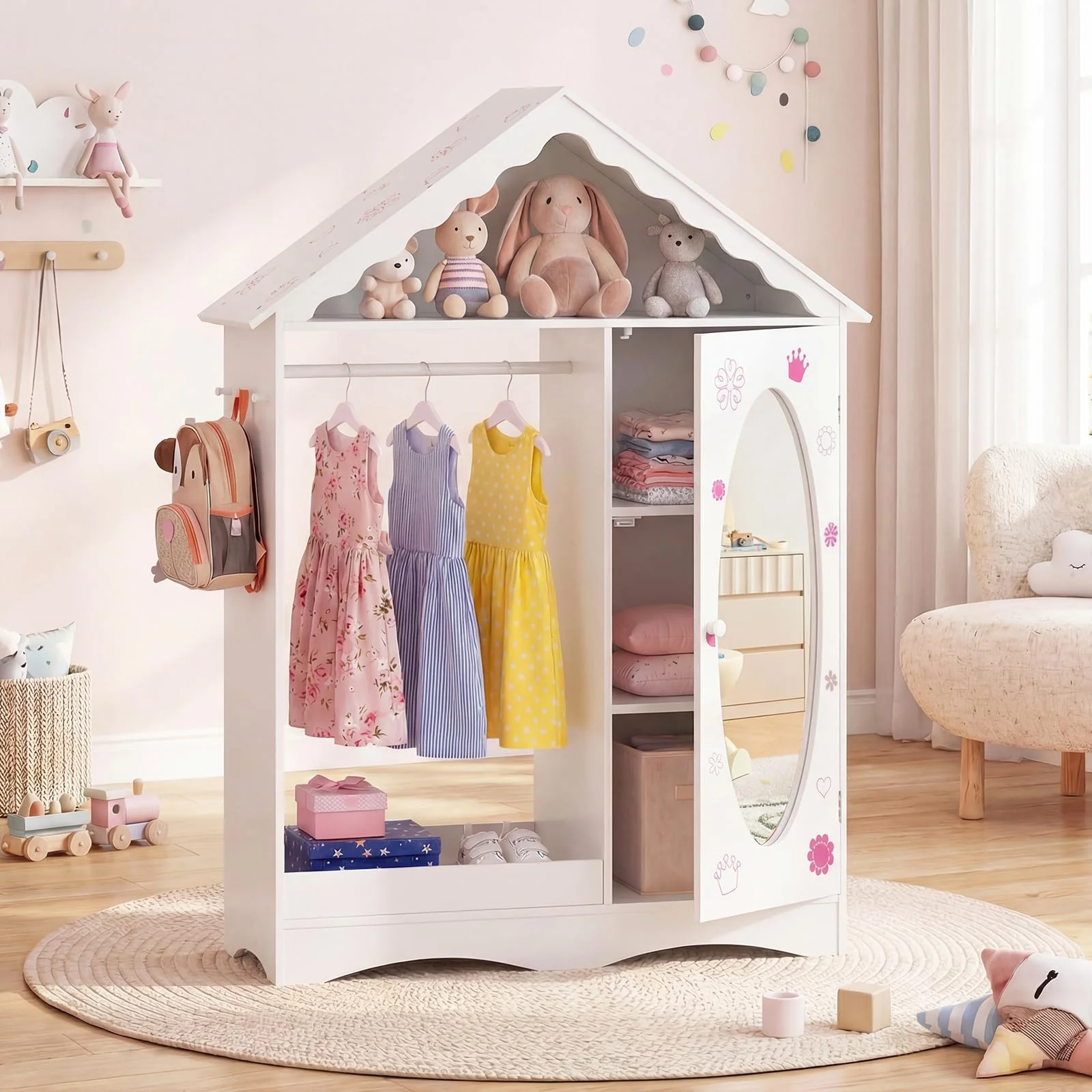 HONEY JOY Kids Clothing Rack with Mirror, Children Dress Up Center - Image 10
