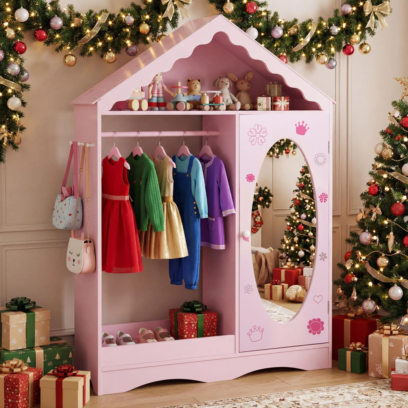 HONEY JOY Kids Clothing Rack with Mirror, Children Dress Up Center - Image 3