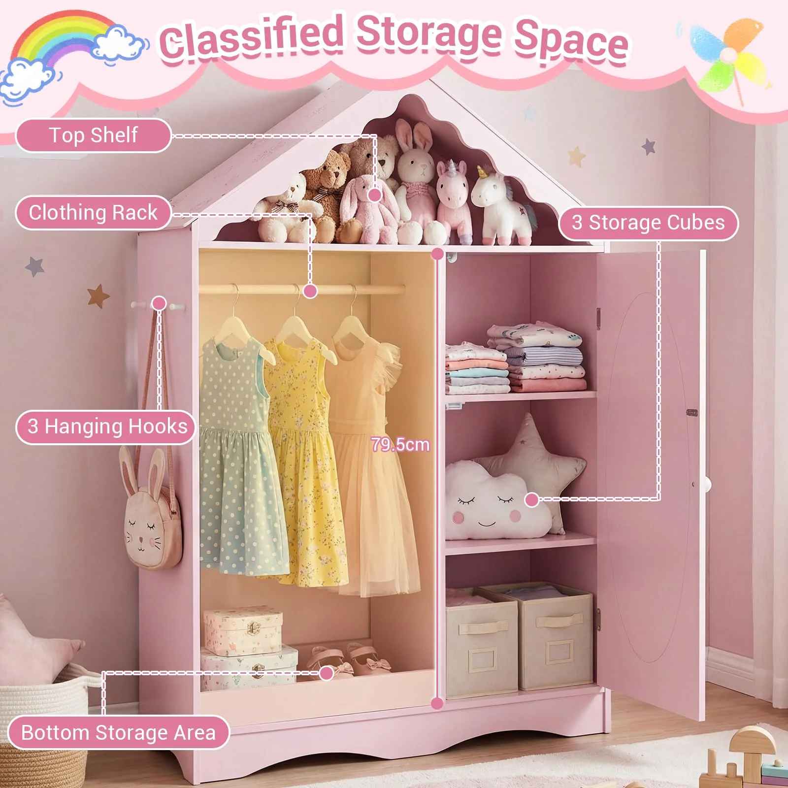 HONEY JOY Kids Clothing Rack with Mirror, Children Dress Up Center - Image 4