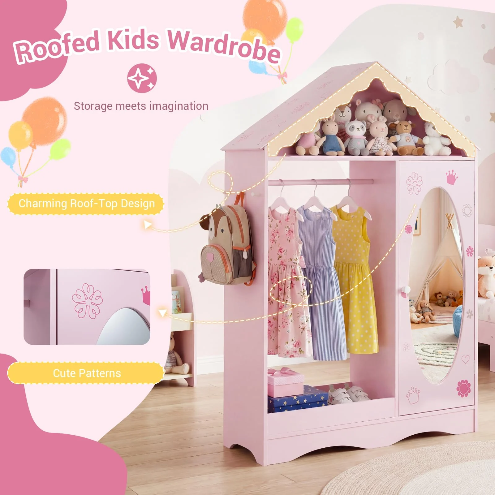 HONEY JOY Kids Clothing Rack with Mirror, Children Dress Up Center - Image 7