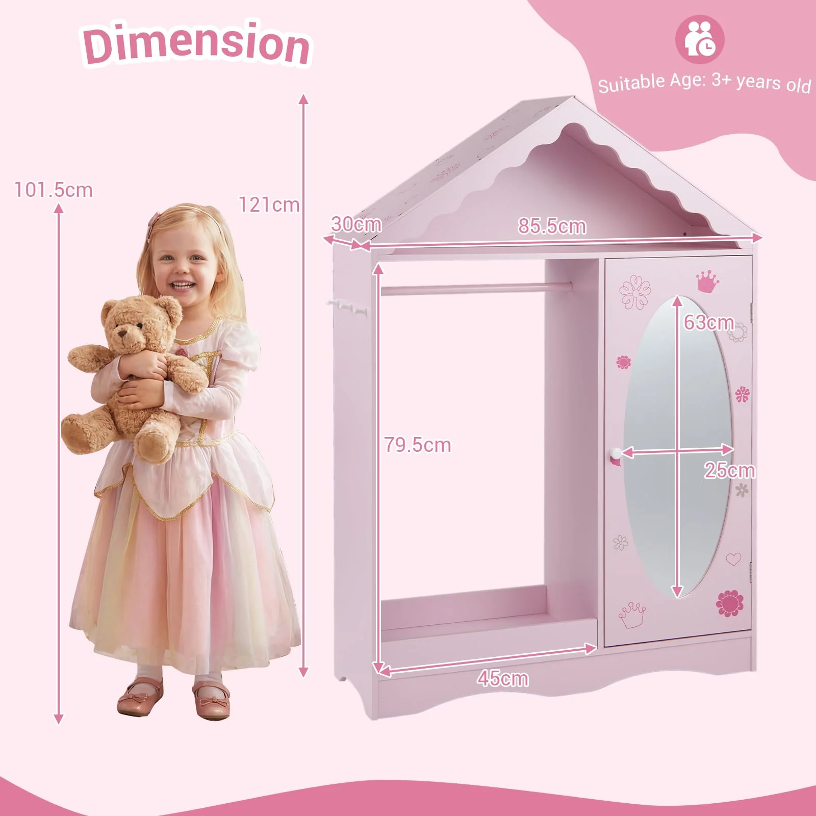 HONEY JOY Kids Clothing Rack with Mirror, Children Dress Up Center - Image 9