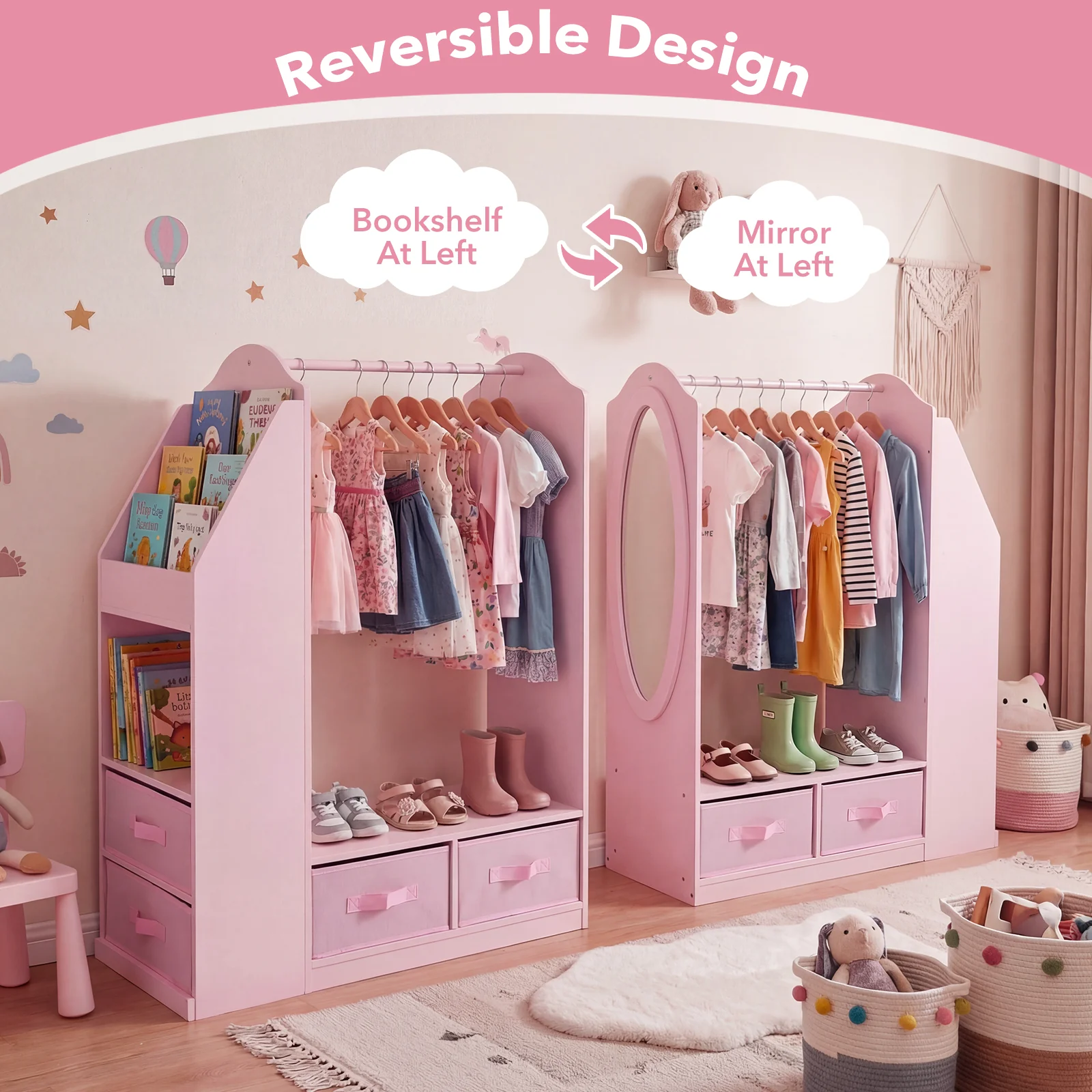 HONEY JOY Kids Clothing Rack with Mirror, Dress Up Storage Cabinet - Image 4