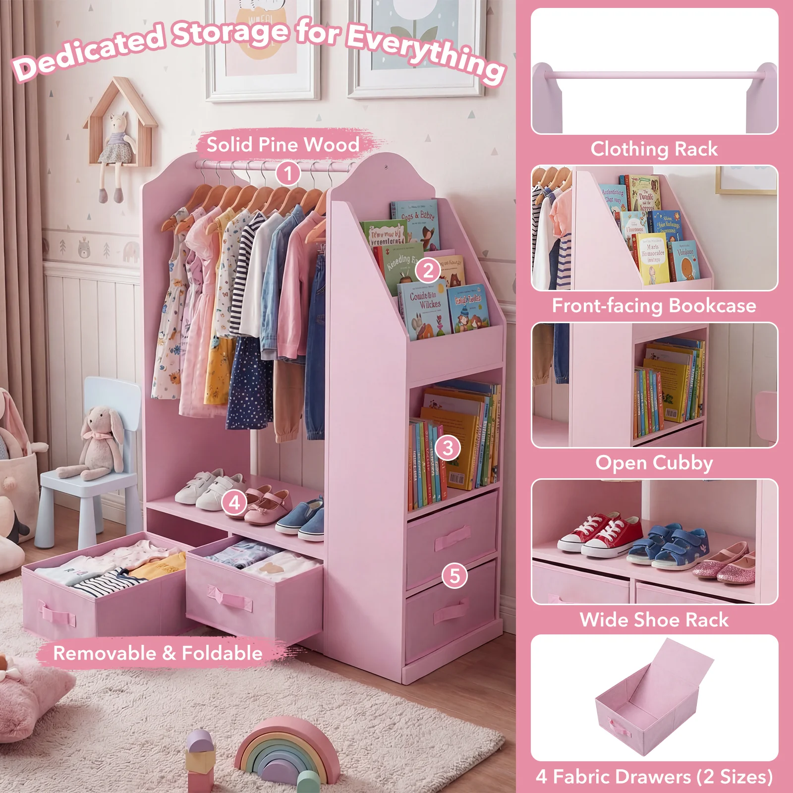 HONEY JOY Kids Clothing Rack with Mirror, Dress Up Storage Cabinet - Image 5