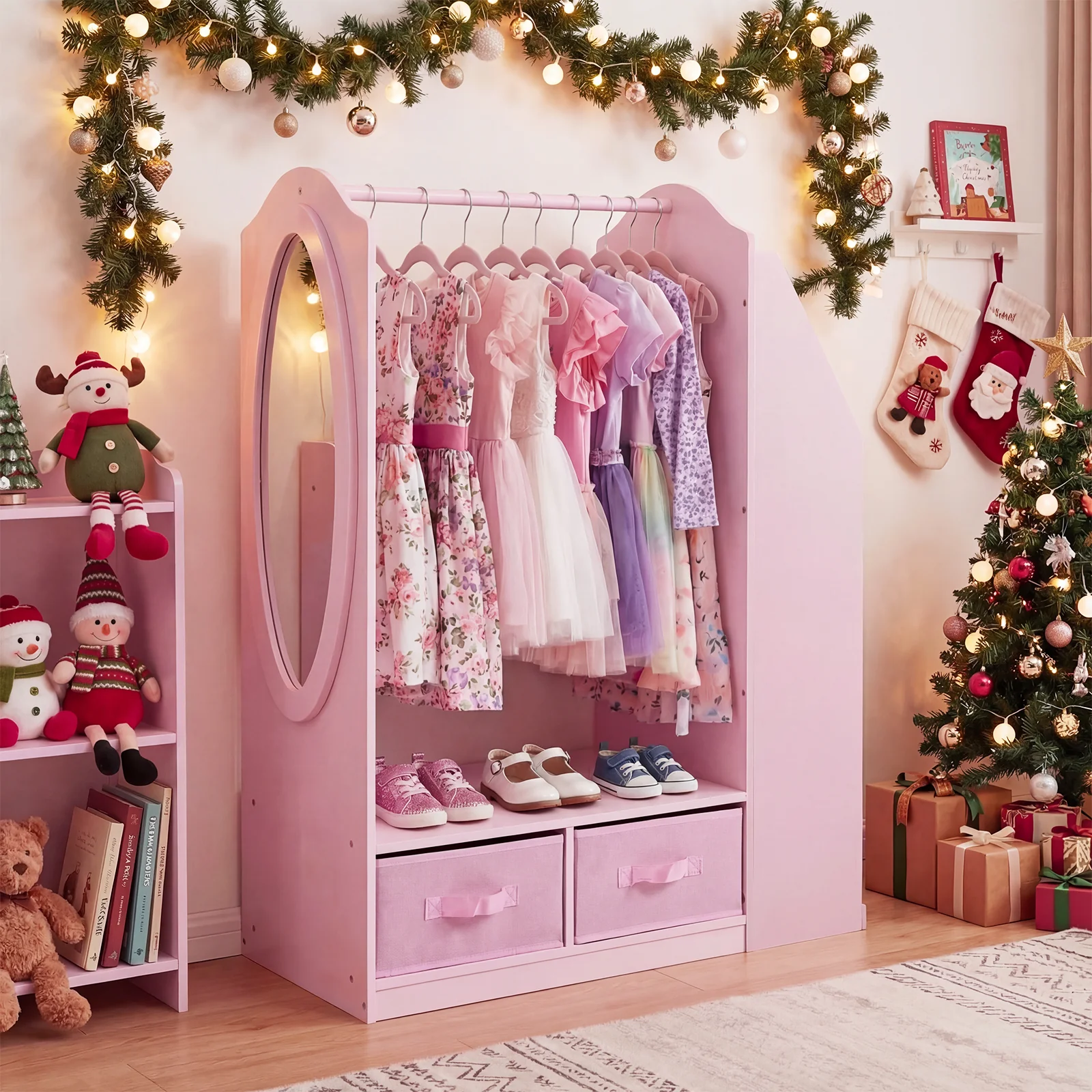 HONEY JOY Kids Clothing Rack with Mirror, Dress Up Storage Cabinet - Image 9