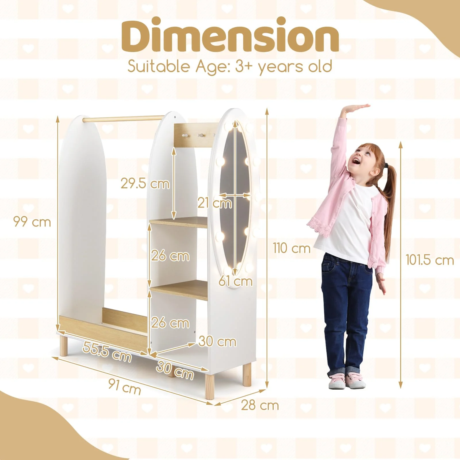 HONEY JOY Kids Dress Up Storage with Mirror and Lights - Image 3