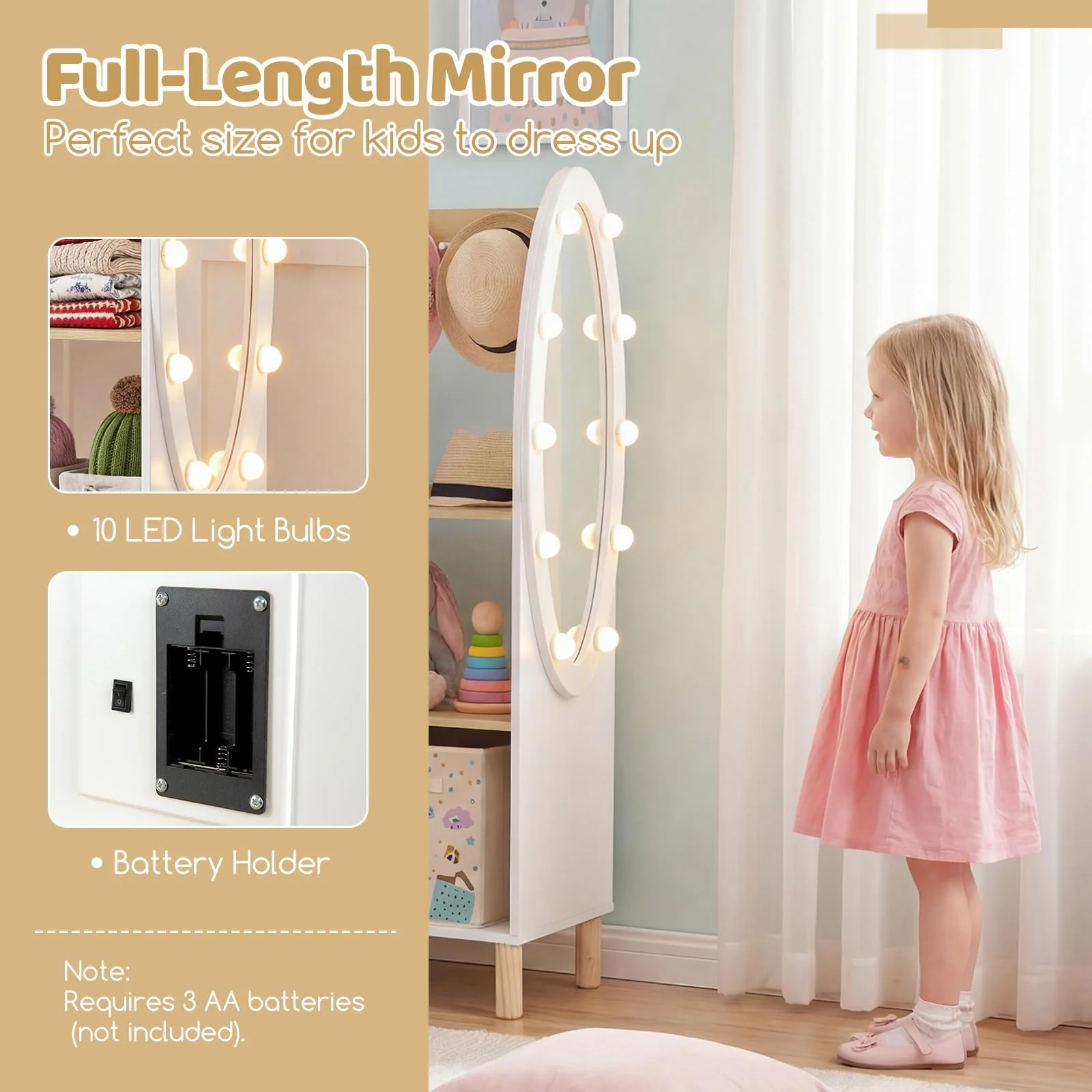HONEY JOY Kids Dress Up Storage with Mirror and Lights - Image 4