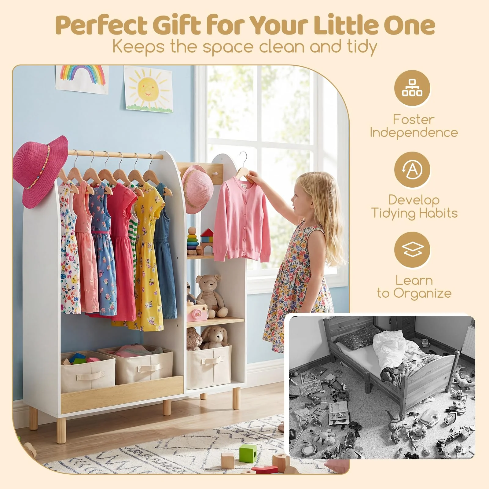 HONEY JOY Kids Dress Up Storage with Mirror and Lights - Image 8