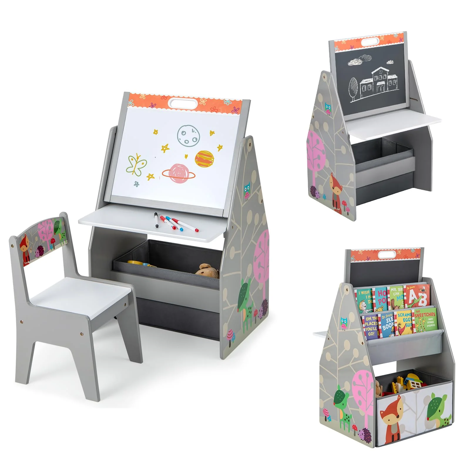 HONEY JOY Kids Easel and Play Station with Chair - Image 10