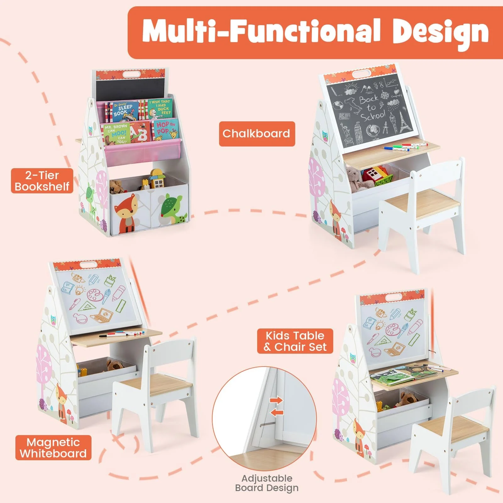 HONEY JOY Kids Easel and Play Station with Chair - Image 4