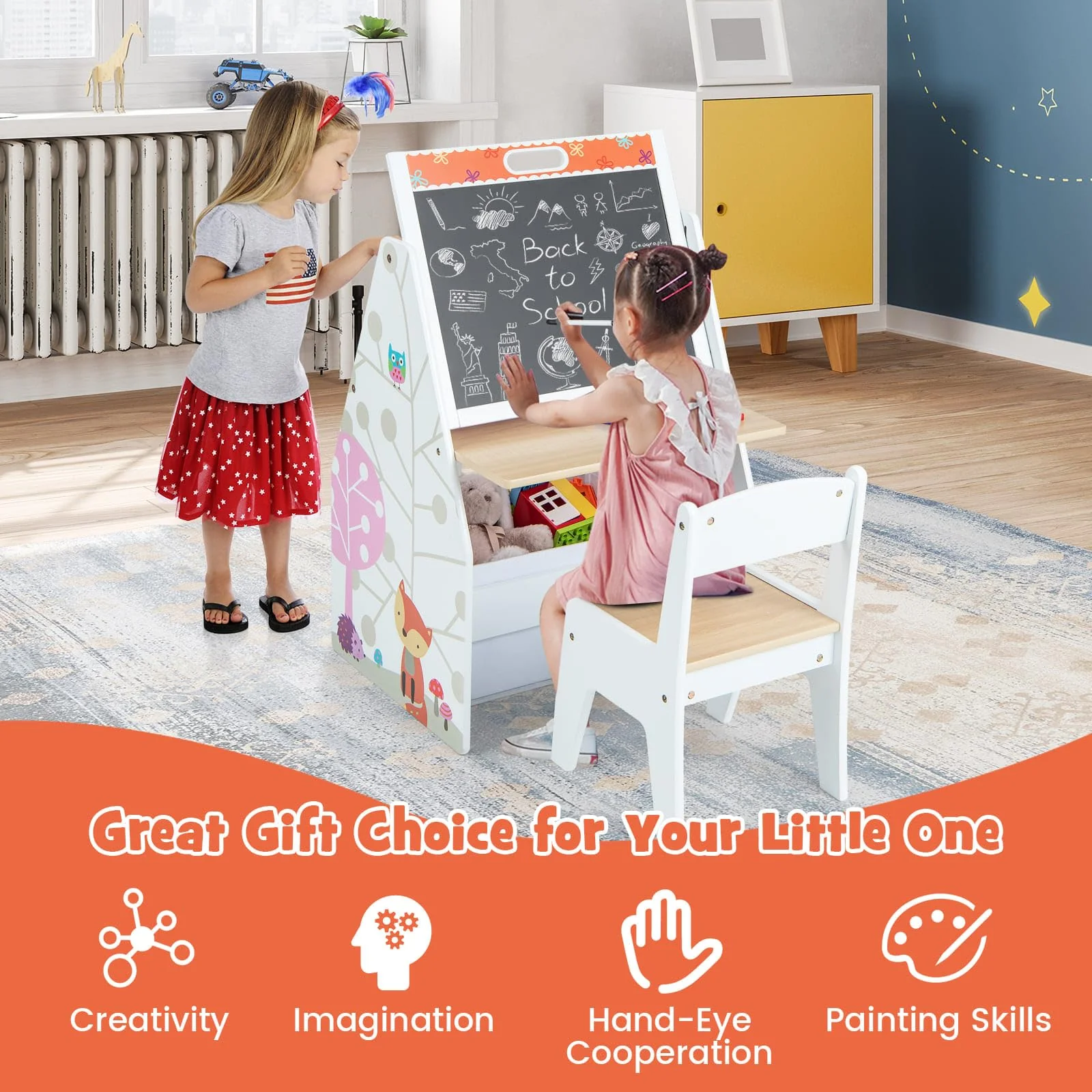 HONEY JOY Kids Easel and Play Station with Chair - Image 6