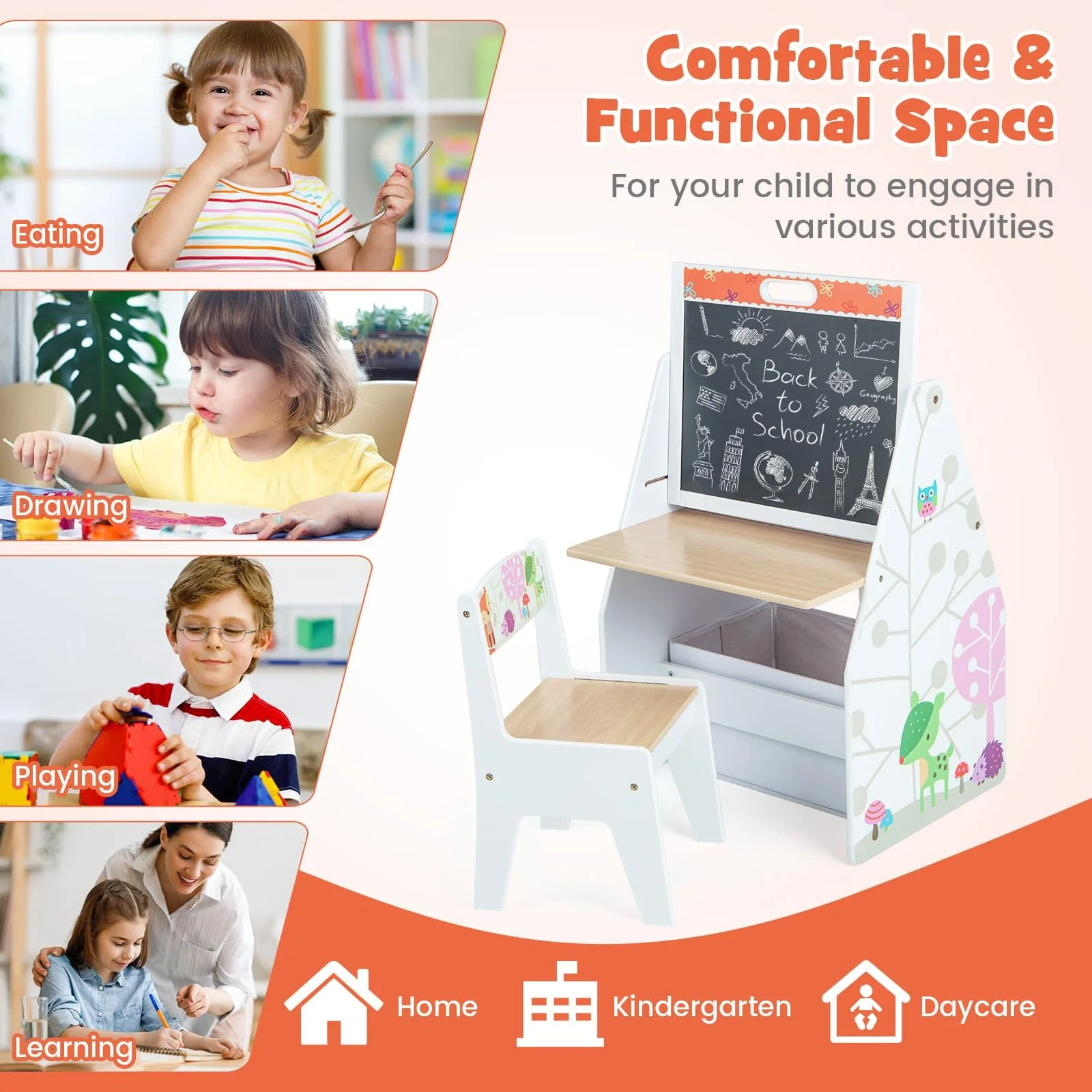 HONEY JOY Kids Easel and Play Station with Chair - Image 7