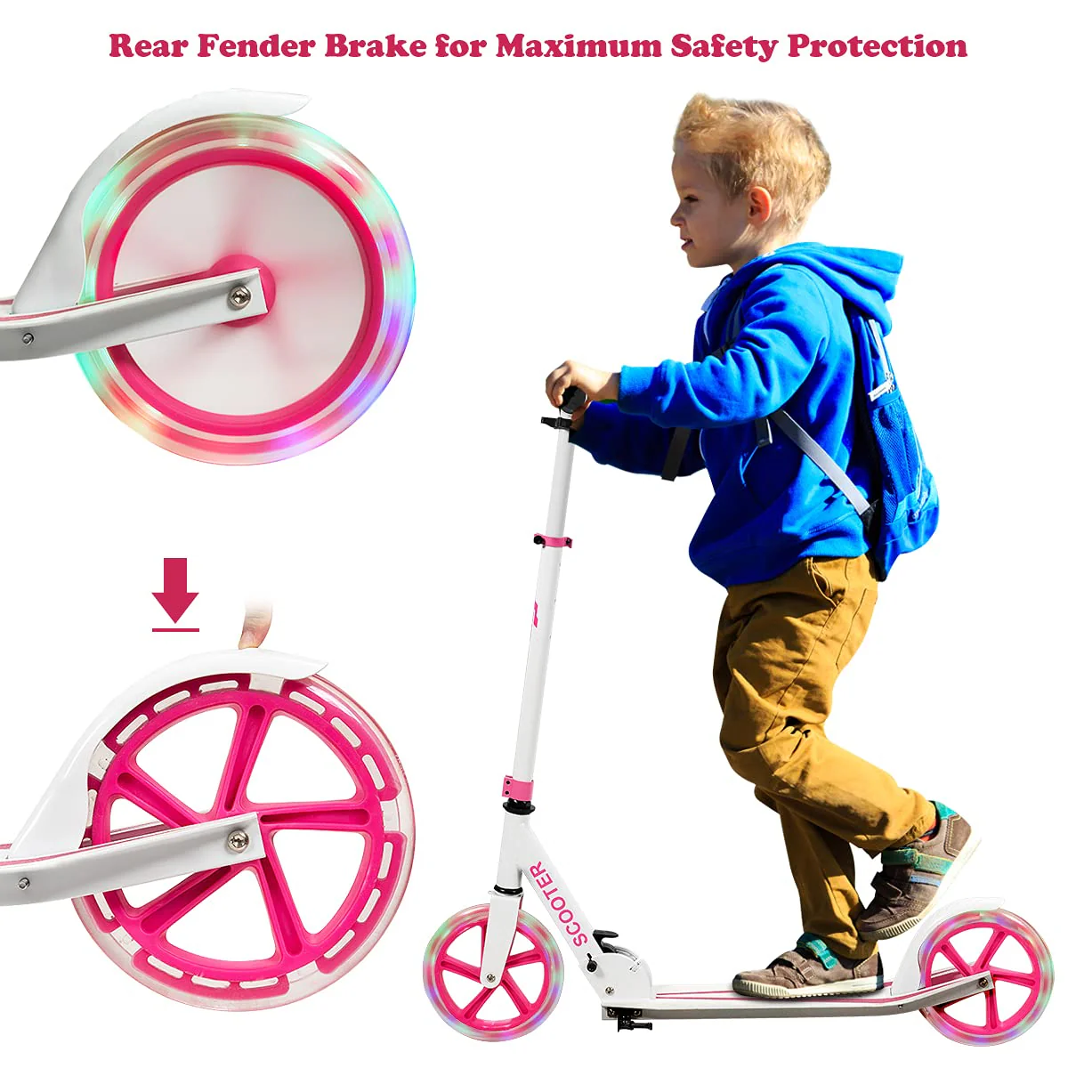 HONEY JOY Kids Folding Kick Scooter, Scooter for Children Teens w/2 Flash Wheels - Image 8