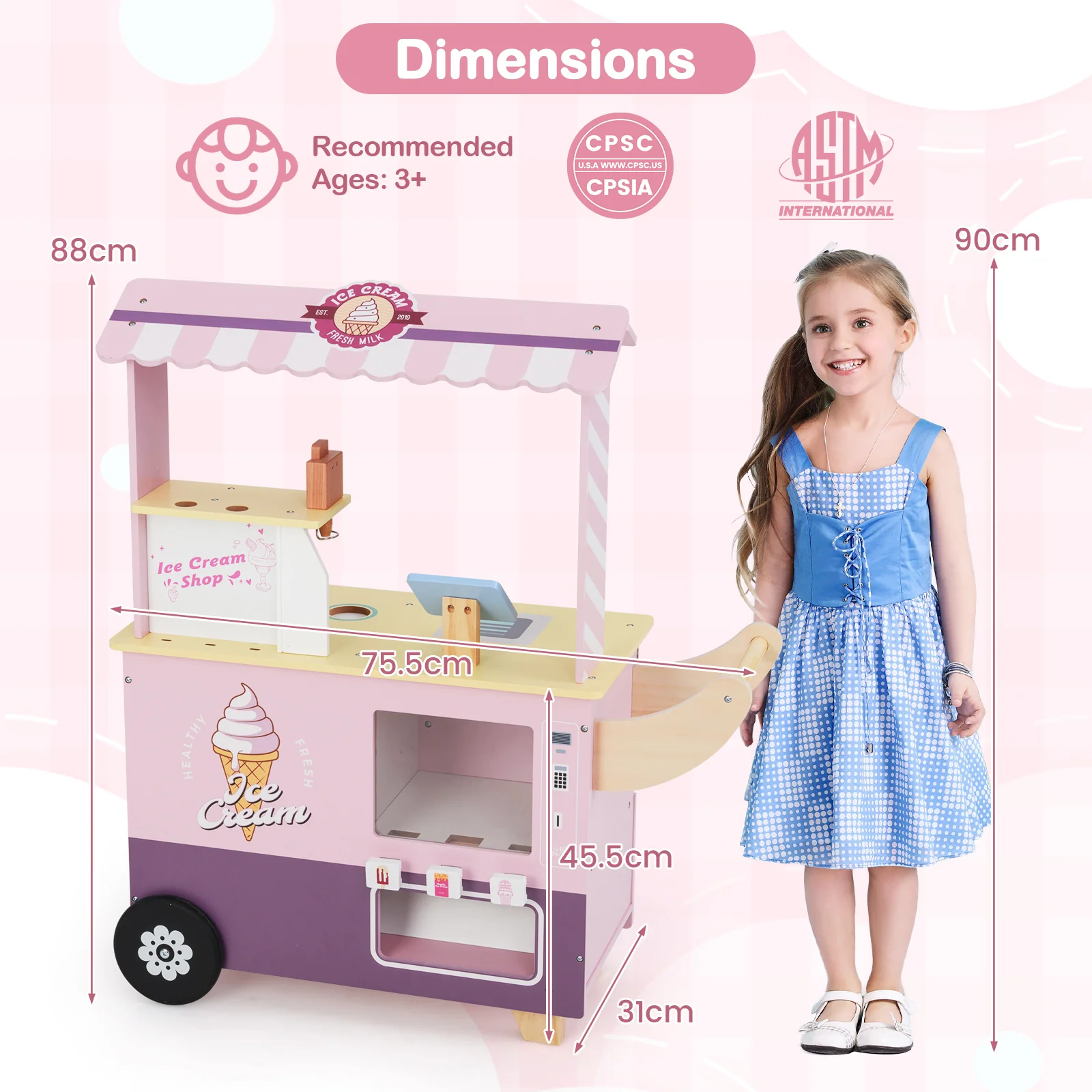HONEY JOY Kids Ice Cream Cart, Ice Cream Truck Pretend Play Set with Vending Machine & Ice Cream Maker Toys - Image 10