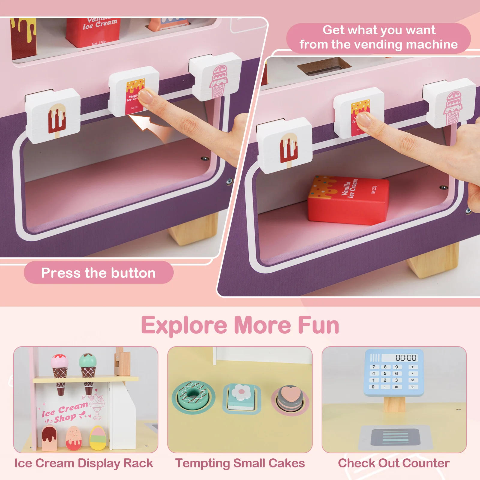 HONEY JOY Kids Ice Cream Cart, Ice Cream Truck Pretend Play Set with Vending Machine & Ice Cream Maker Toys - Image 5