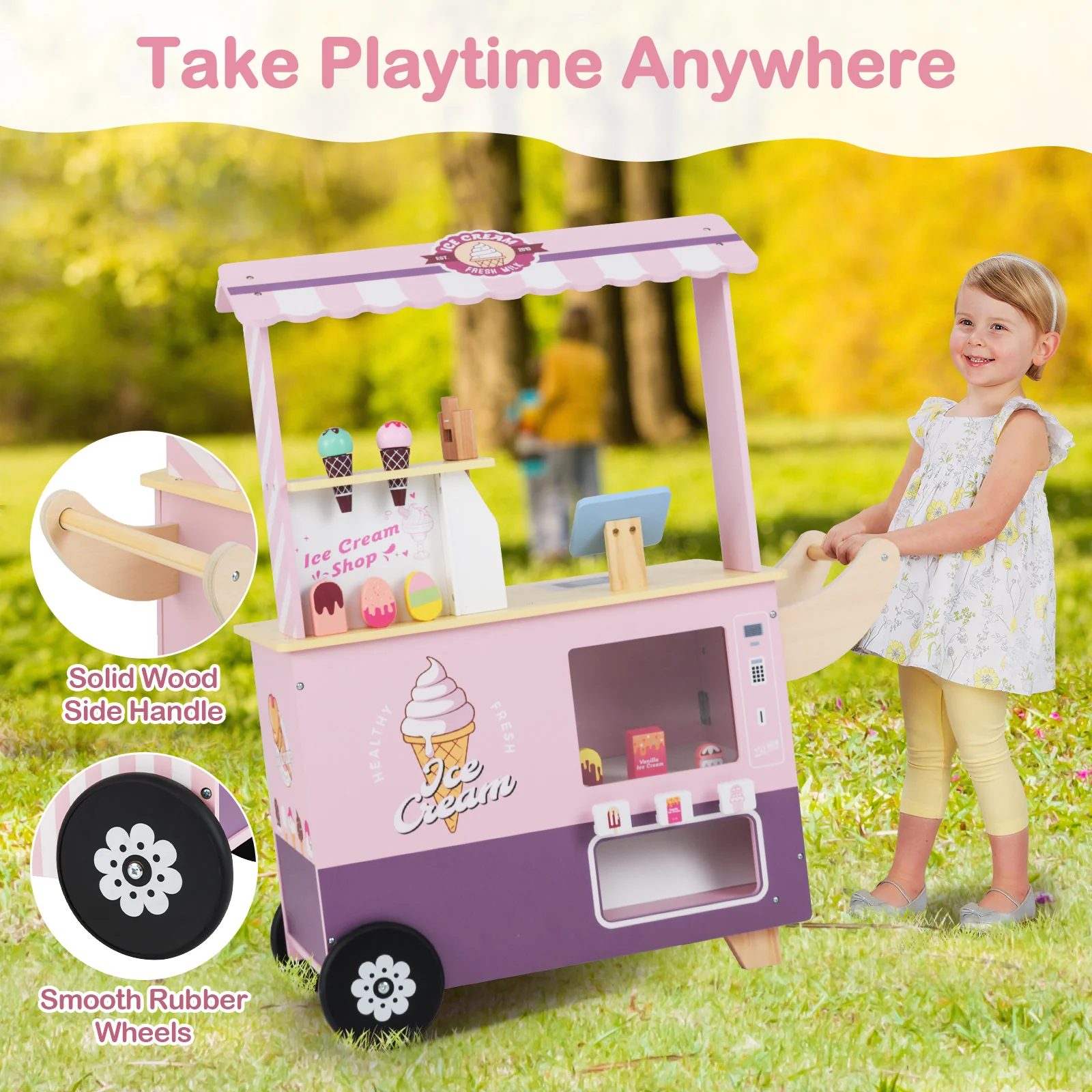 HONEY JOY Kids Ice Cream Cart, Ice Cream Truck Pretend Play Set with Vending Machine & Ice Cream Maker Toys - Image 6