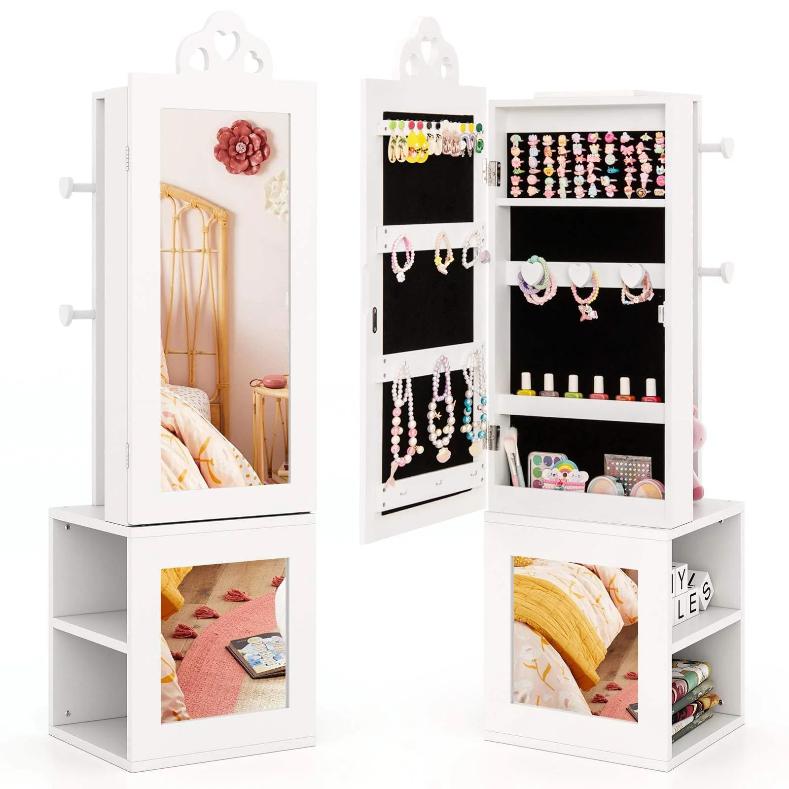 HONEY JOY Kids Jewelry Cabinet, 3-in-1 Freestanding Jewelry Armoire - Image 10