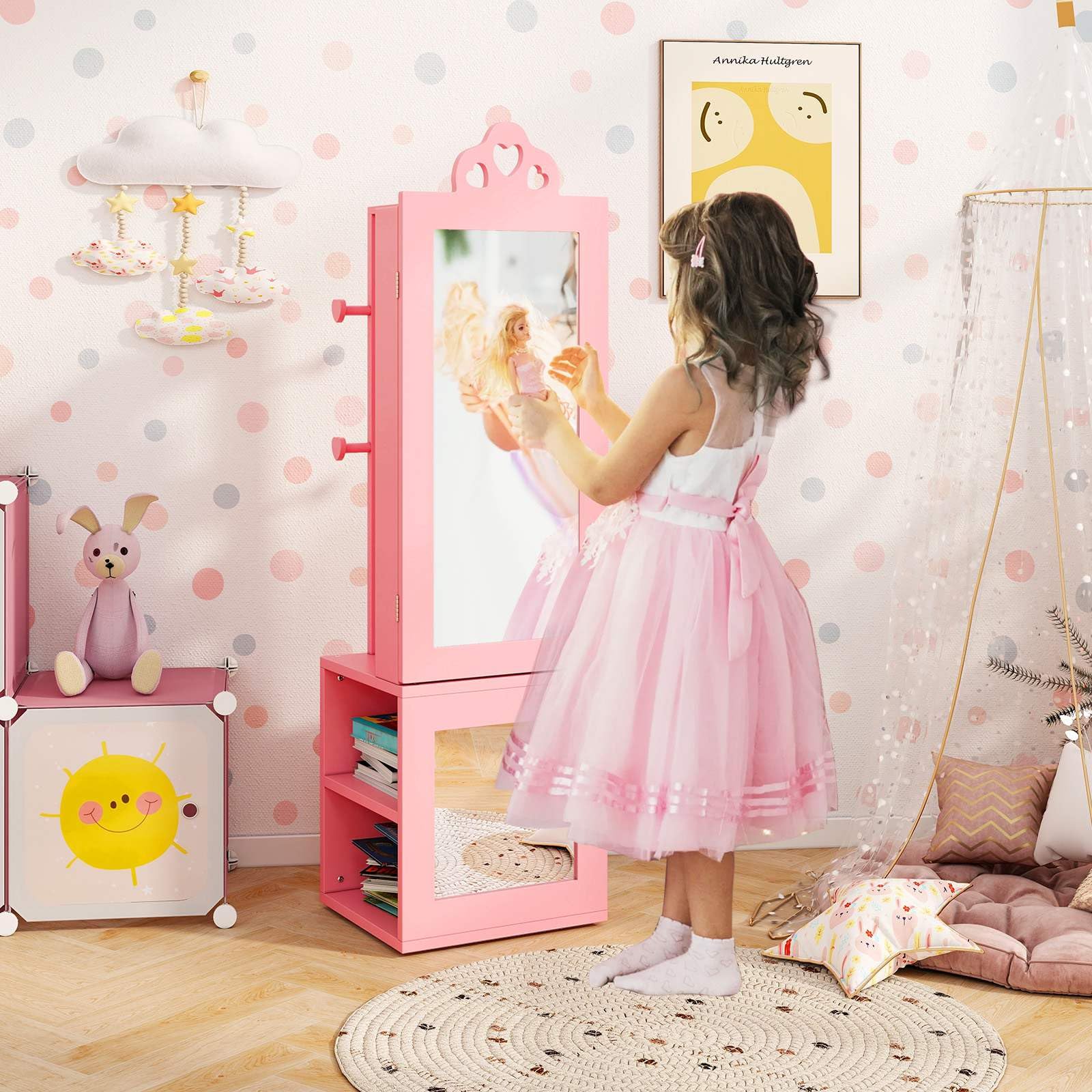 HONEY JOY Kids Jewelry Cabinet, 3-in-1 Freestanding Jewelry Armoire - Image 9