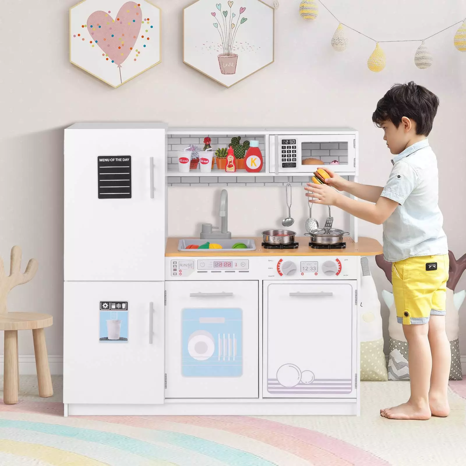HONEY JOY Kids Kitchen Playset Children Pretend Kitchen Toy Set w/Blackboard - Image 2
