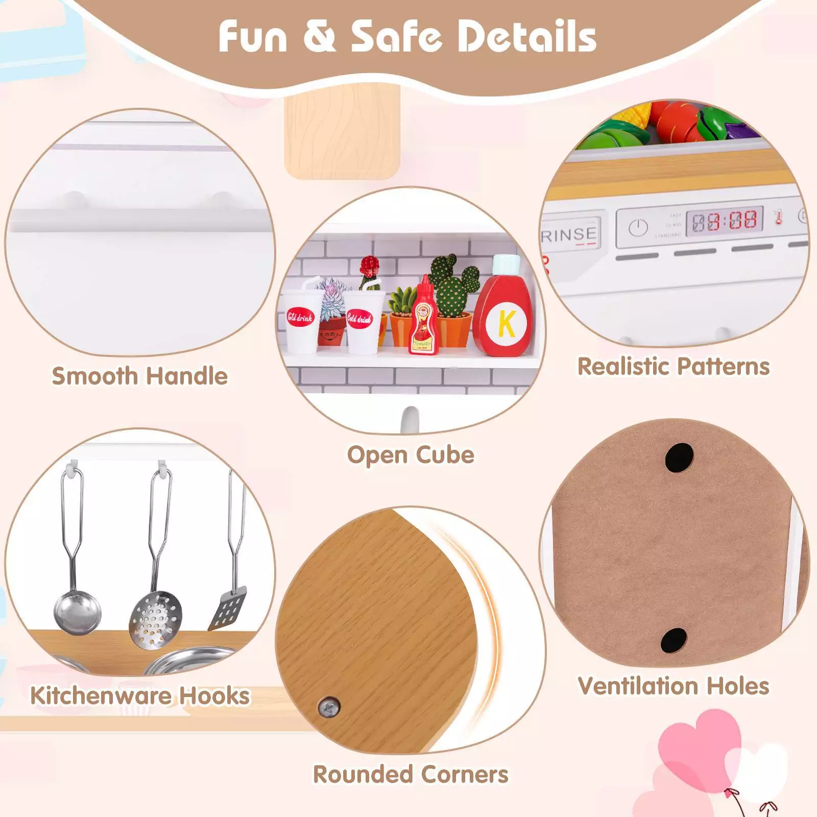 HONEY JOY Kids Kitchen Playset Children Pretend Kitchen Toy Set w/Blackboard - Image 3