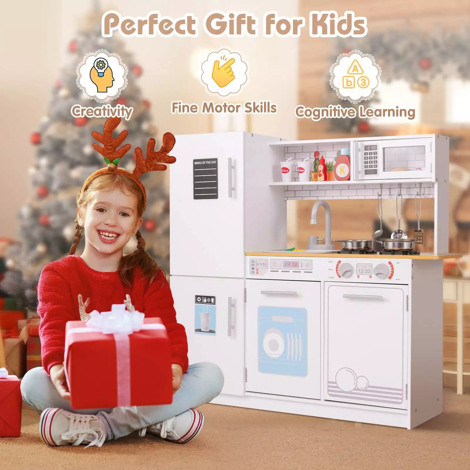 HONEY JOY Kids Kitchen Playset Children Pretend Kitchen Toy Set w/Blackboard - Image 5