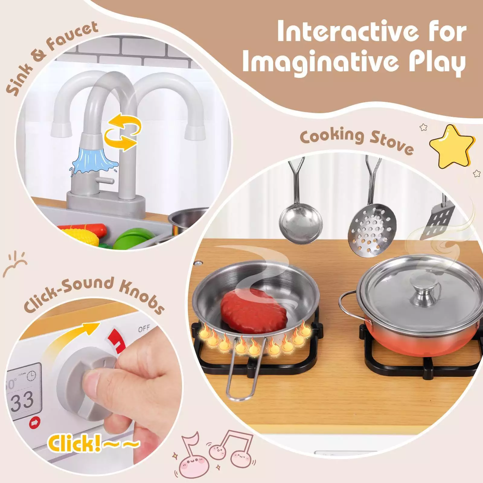 HONEY JOY Kids Kitchen Playset Children Pretend Kitchen Toy Set w/Blackboard - Image 7