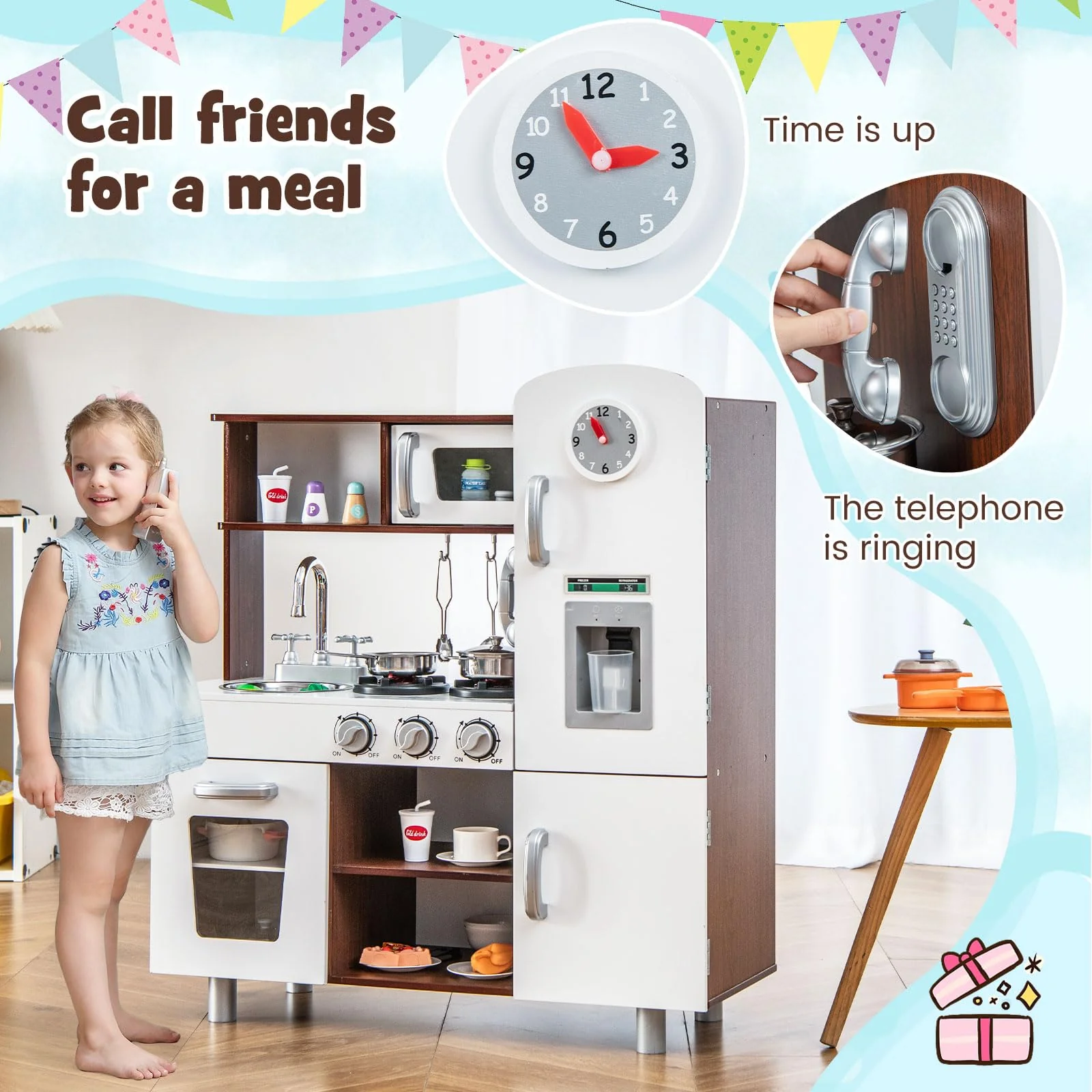 HONEY JOY Kids Kitchen Playset, Pretend Play Kitchen Toy w/Realistic Sounds & Lights - Image 3