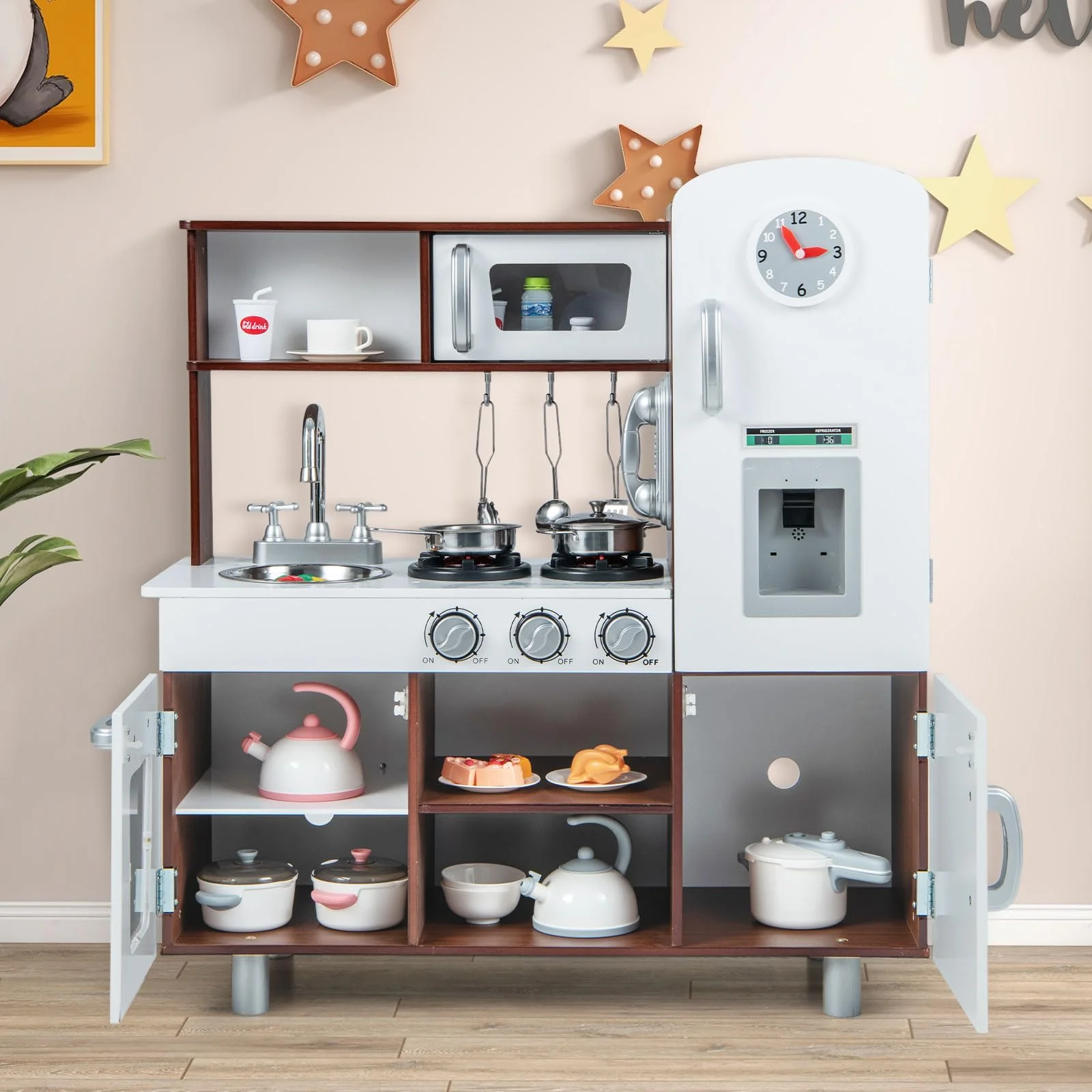 HONEY JOY Kids Kitchen Playset, Pretend Play Kitchen Toy w/Realistic Sounds & Lights - Image 9