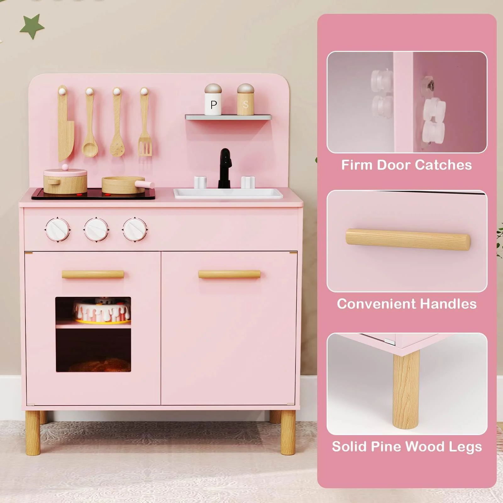 HONEY JOY Kids Kitchen Playset, Toddler Pretend Play Kitchen with Light up Stove & Cooking Sounds - Image 4