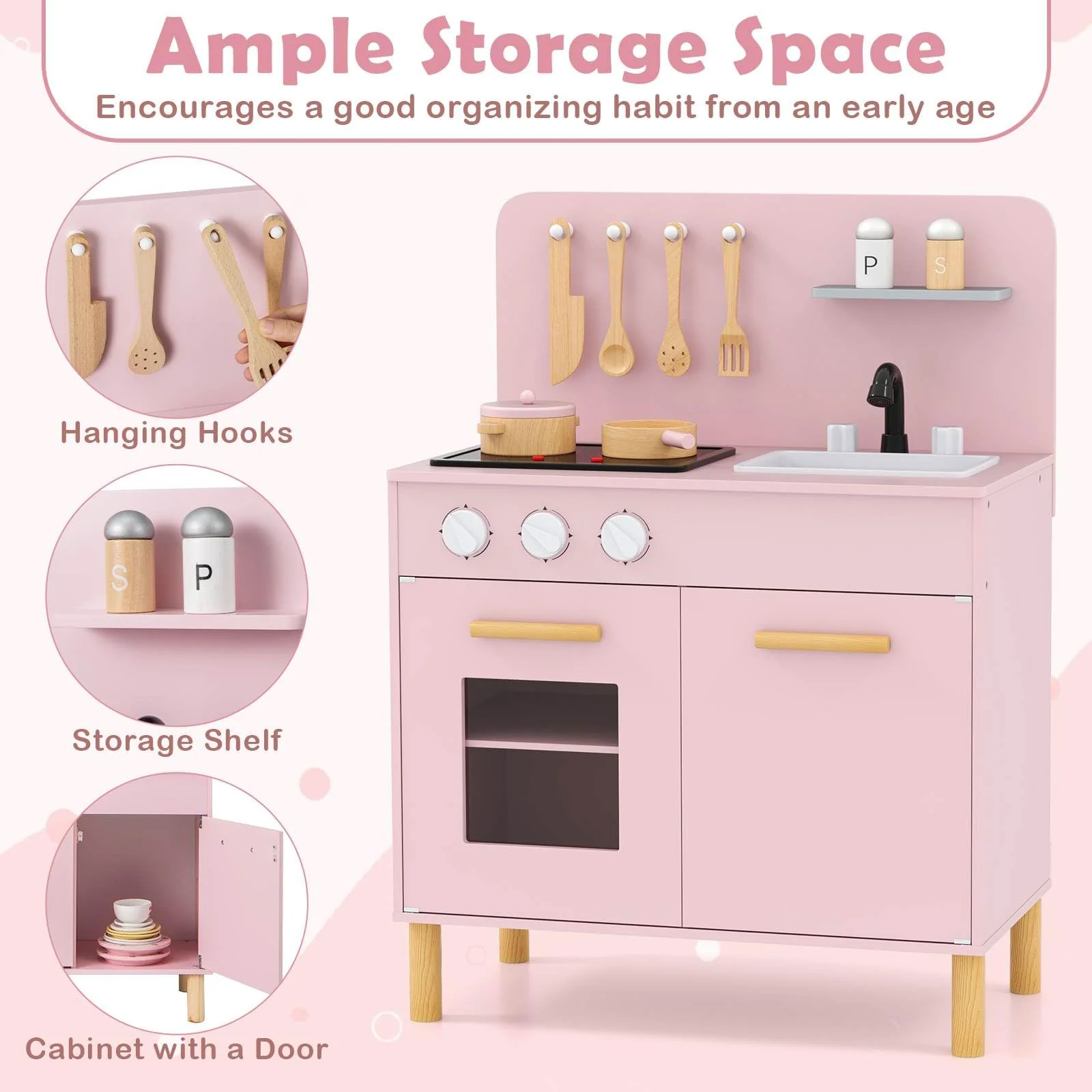 HONEY JOY Kids Kitchen Playset, Toddler Pretend Play Kitchen with Light up Stove & Cooking Sounds - Image 5
