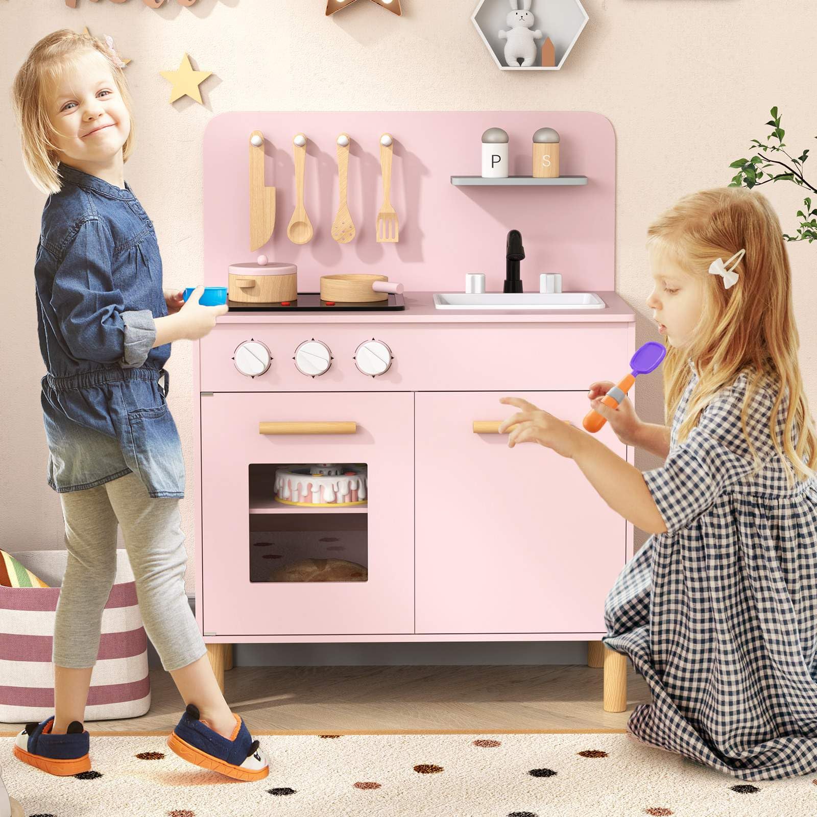 HONEY JOY Kids Kitchen Playset, Toddler Pretend Play Kitchen with Light up Stove & Cooking Sounds - Image 6