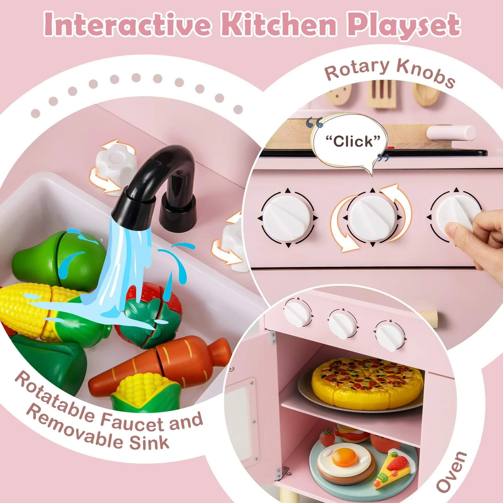 HONEY JOY Kids Kitchen Playset, Toddler Pretend Play Kitchen with Light up Stove & Cooking Sounds - Image 8