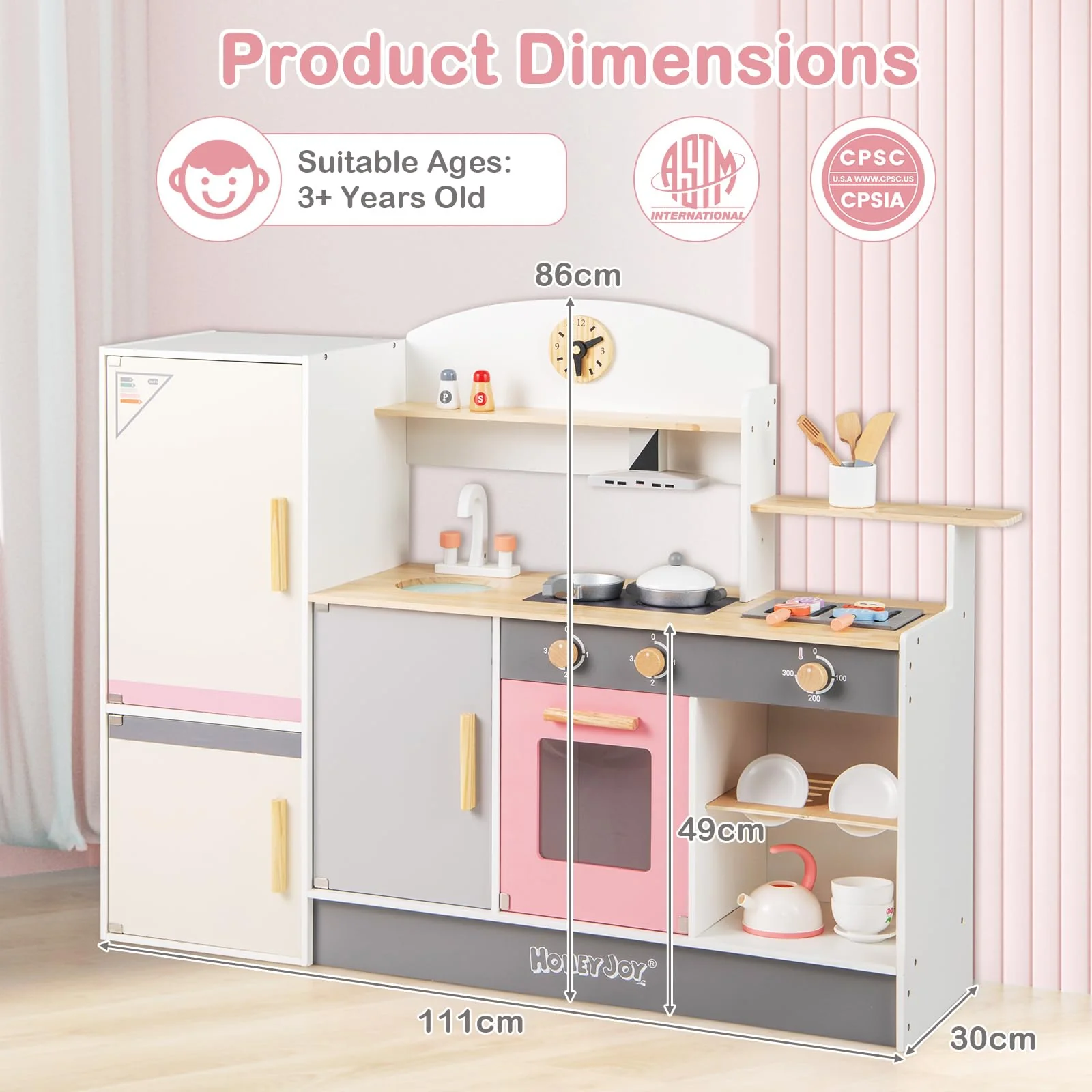 HONEY JOY Kids Little Chef Play Kitchen Set, Role Play Pretend Kitchen w/Range Hood - Image 6