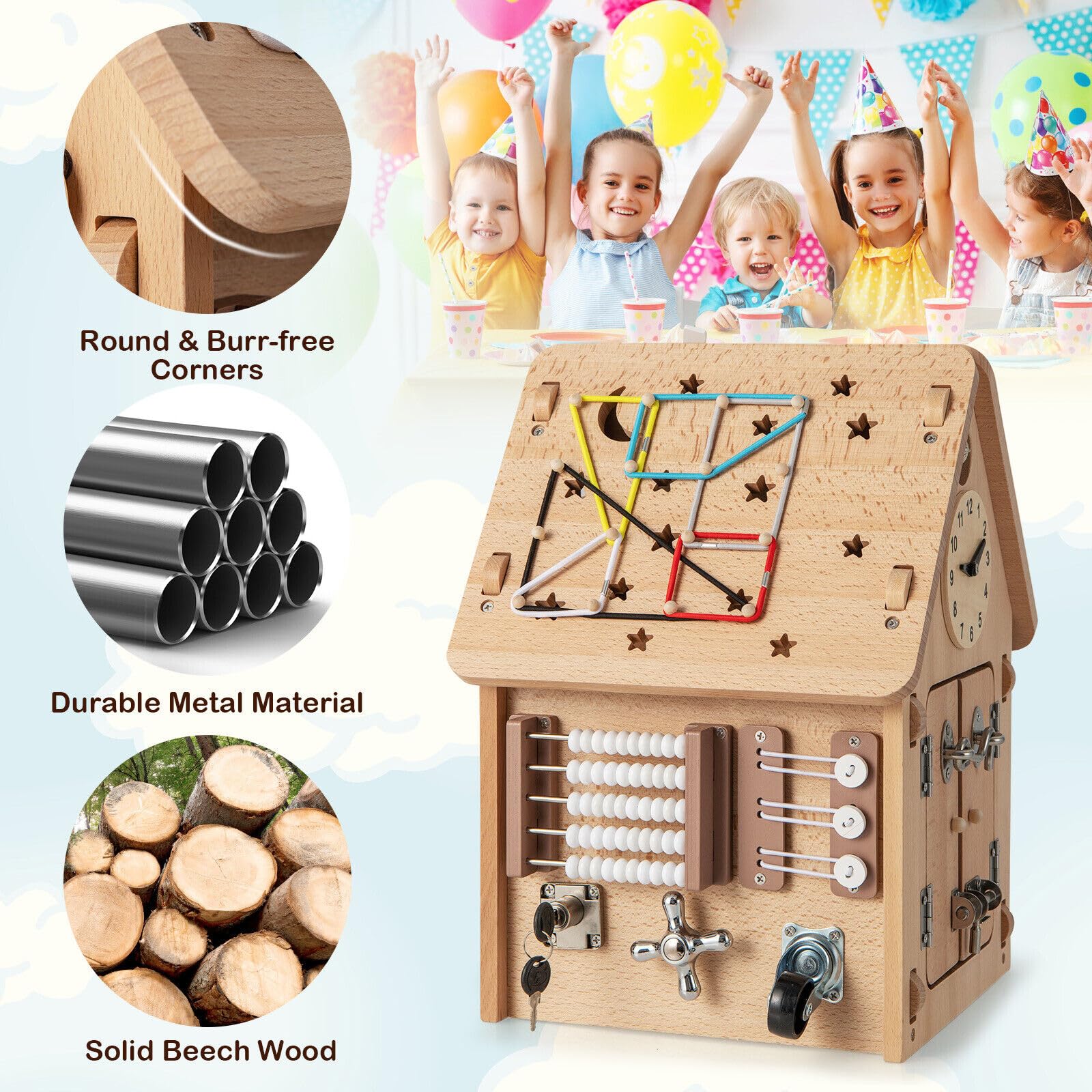 HONEY JOY Kids Montessori Busy House Toy, Wooden Multi-Purpose Play House w/Interior Storage Space - Image 5