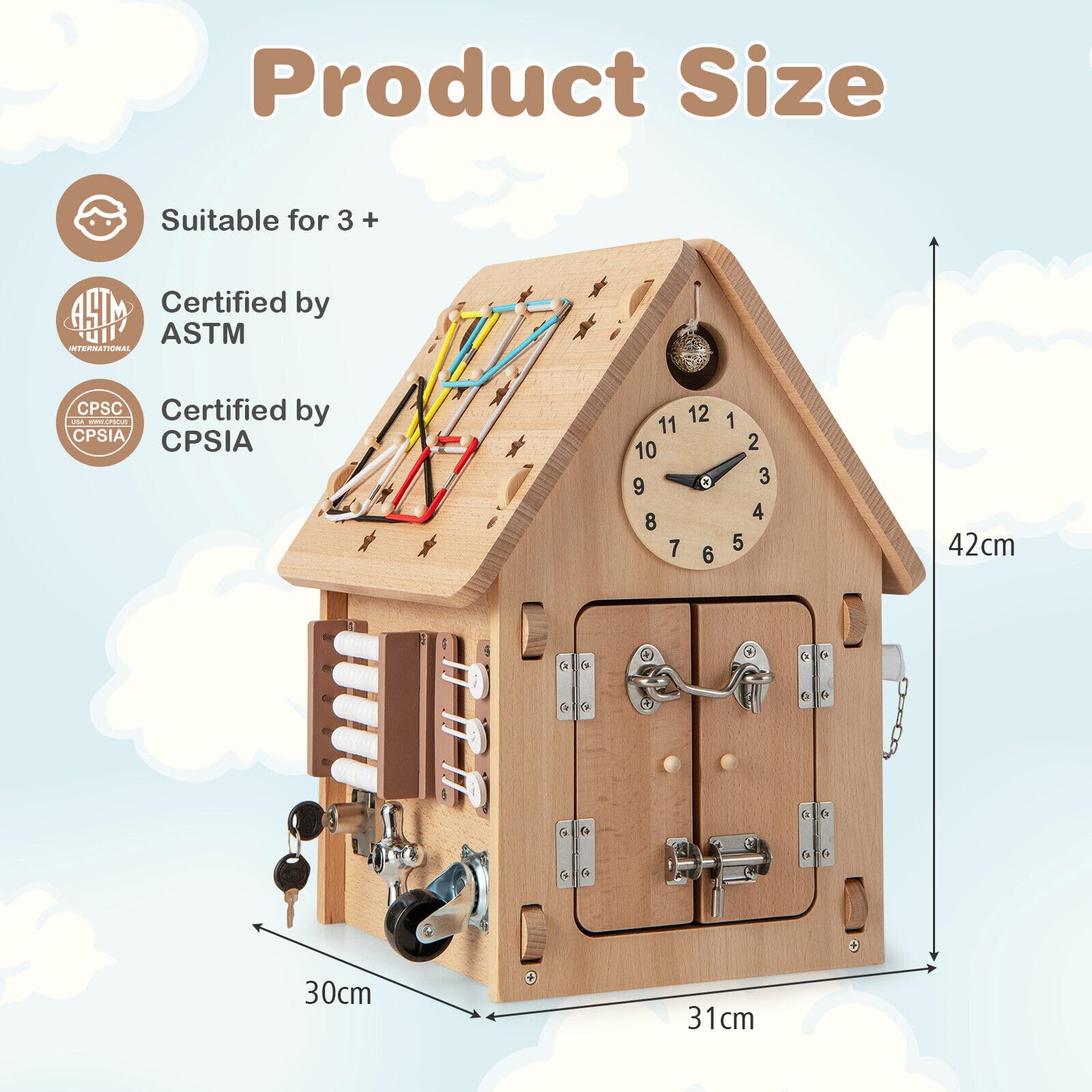 HONEY JOY Kids Montessori Busy House Toy, Wooden Multi-Purpose Play House w/Interior Storage Space - Image 7