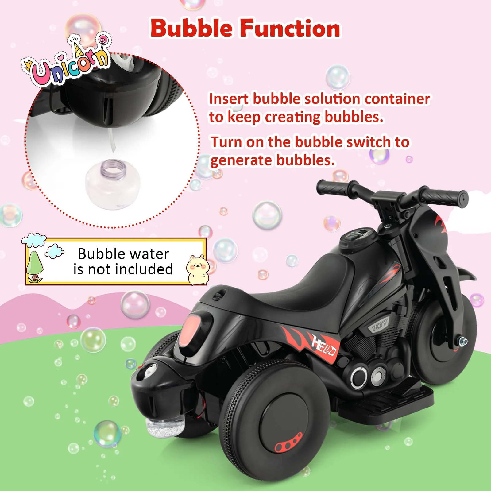 HONEY JOY Kids Motorcycle 6V Battery Powered Ride on Motorbike with Bubble Maker - Image 4
