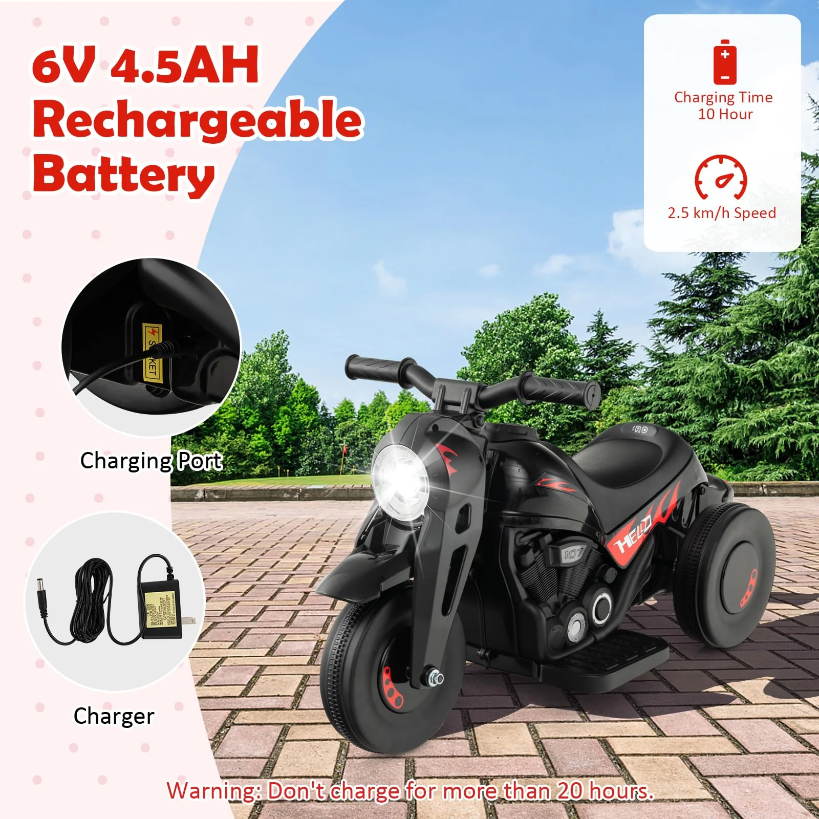 HONEY JOY Kids Motorcycle 6V Battery Powered Ride on Motorbike with Bubble Maker - Image 5