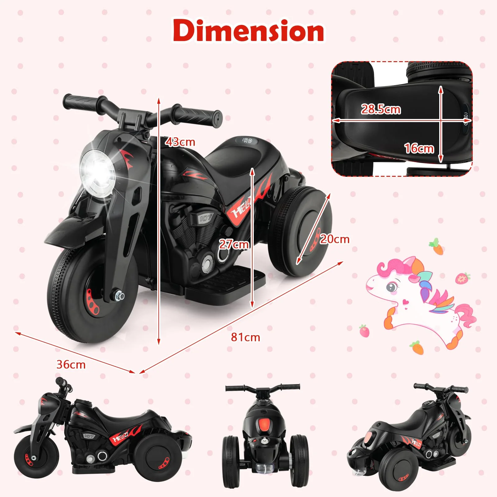 HONEY JOY Kids Motorcycle 6V Battery Powered Ride on Motorbike with Bubble Maker - Image 6