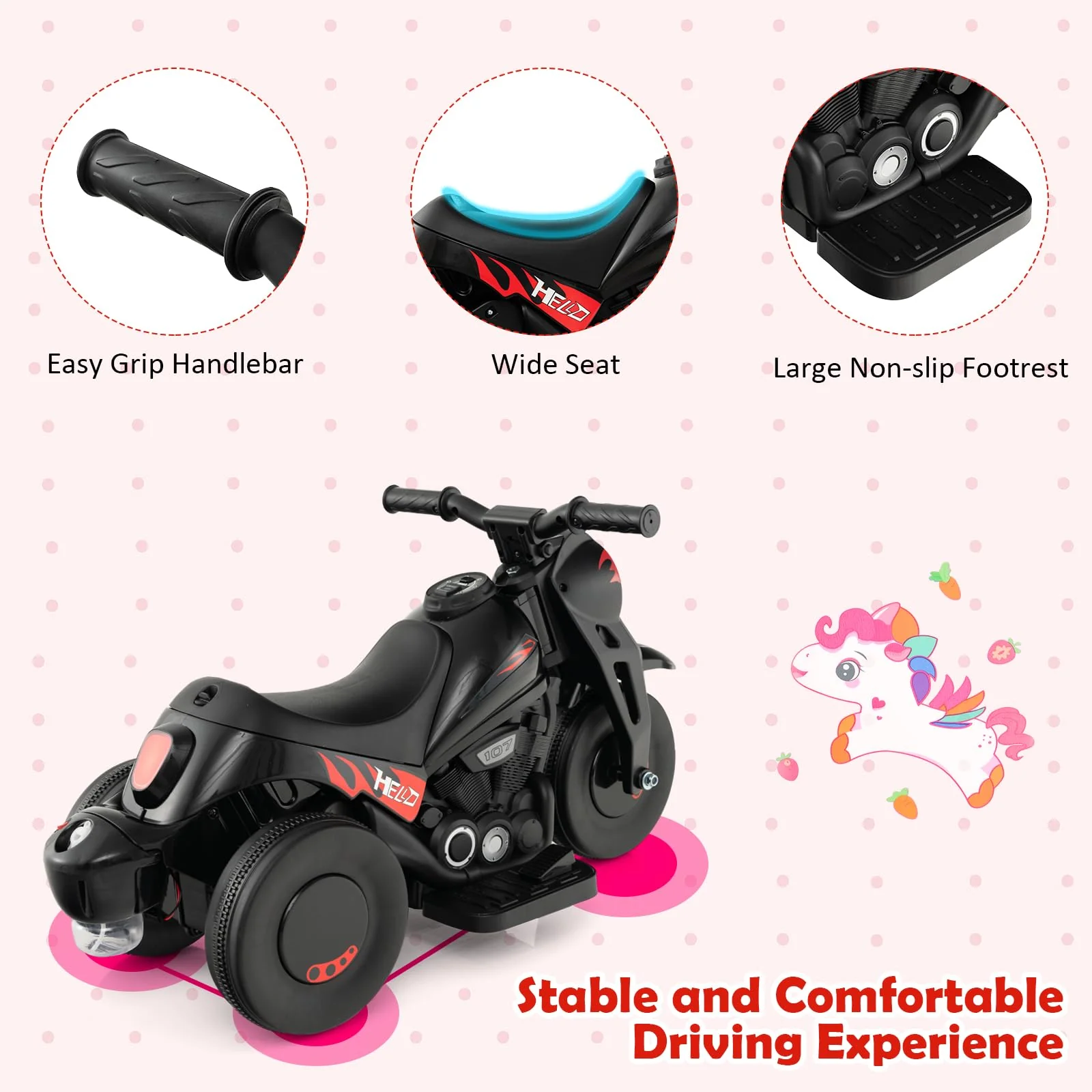 HONEY JOY Kids Motorcycle 6V Battery Powered Ride on Motorbike with Bubble Maker - Image 9