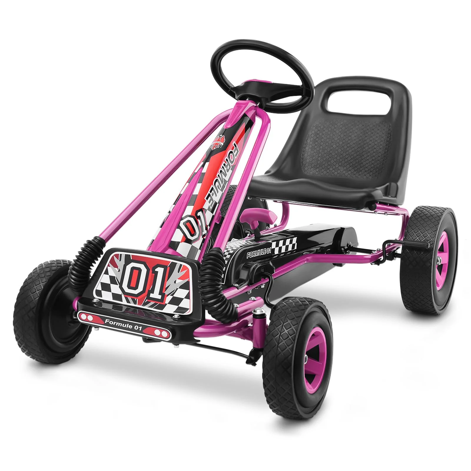 HONEY JOY Kids Pedal Go Kart, 4 Wheel Pedal Powered Ride On Toys