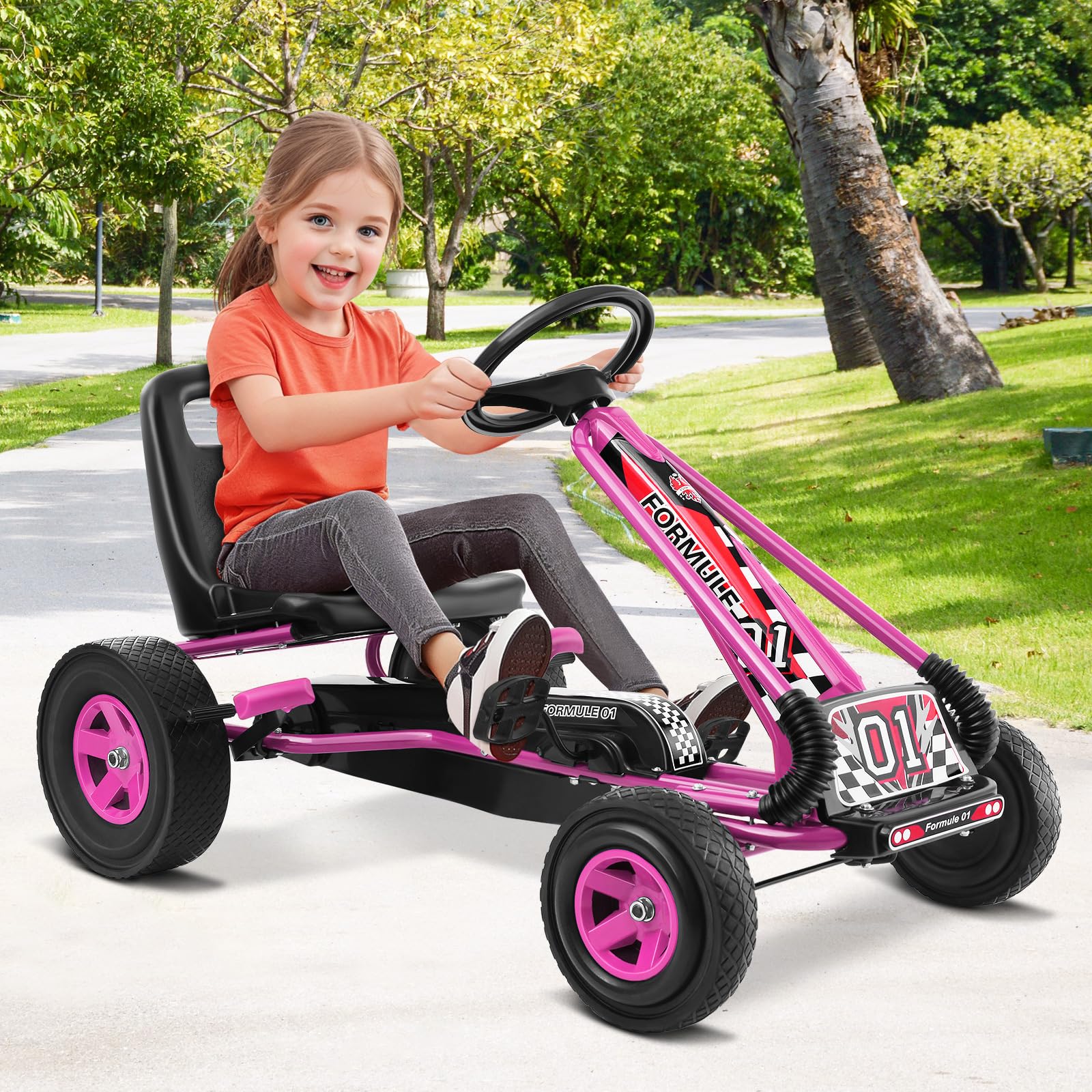HONEY JOY Kids Pedal Go Kart, 4 Wheel Pedal Powered Ride On Toys - Image 2
