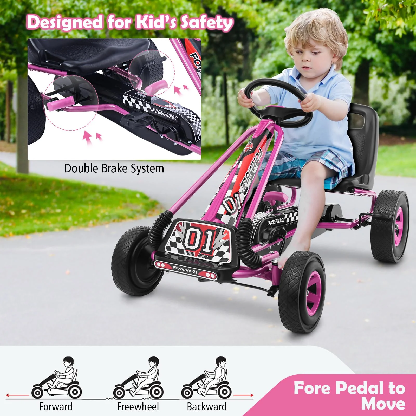 HONEY JOY Kids Pedal Go Kart, 4 Wheel Pedal Powered Ride On Toys - Image 3