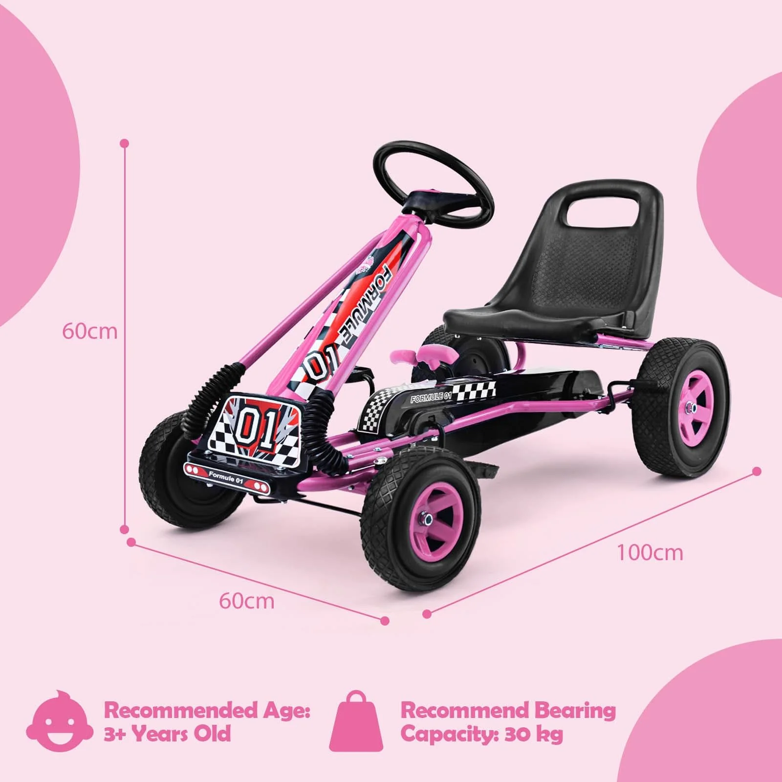 HONEY JOY Kids Pedal Go Kart, 4 Wheel Pedal Powered Ride On Toys - Image 4