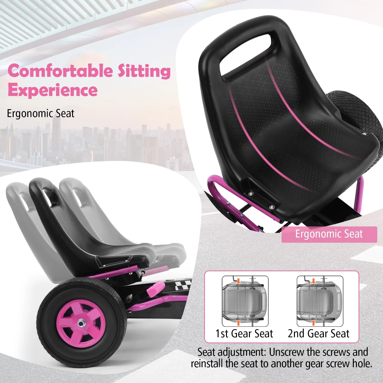 HONEY JOY Kids Pedal Go Kart, 4 Wheel Pedal Powered Ride On Toys - Image 5