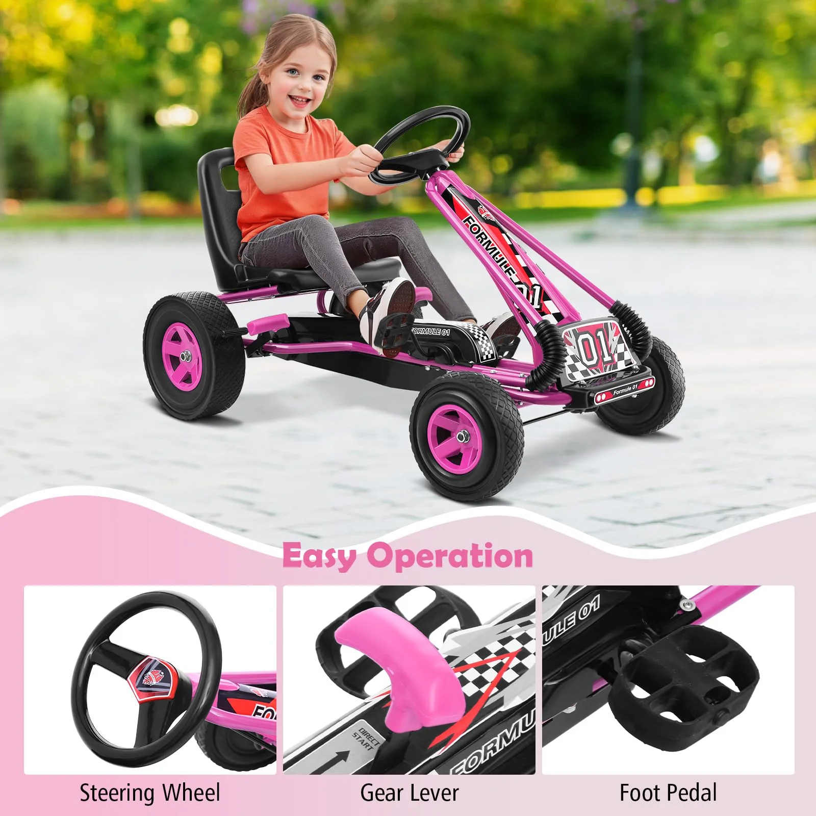HONEY JOY Kids Pedal Go Kart, 4 Wheel Pedal Powered Ride On Toys - Image 6