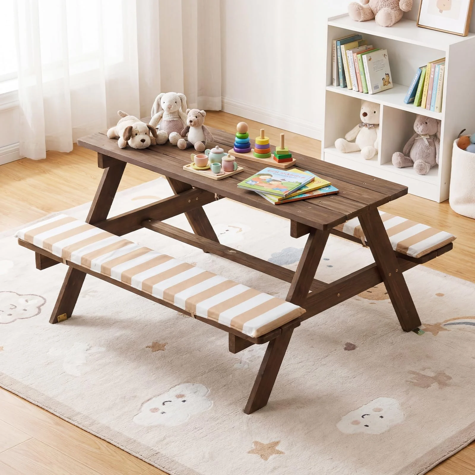 HONEY JOY Kids Picnic Table with Bench, Fir Wood Toddler Outdoor Table Set - Image 2